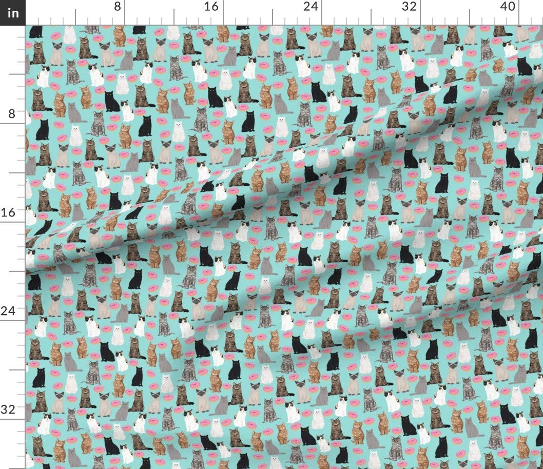 Premium Spoonflower Cotton Fabric - Cute Cats & Donuts Print in Mint Pink for Sewing, Quilting & DIY Crafts | Fat Quarter Petal Signature Cotton for Apparel, Home Decor & Pet Accessories