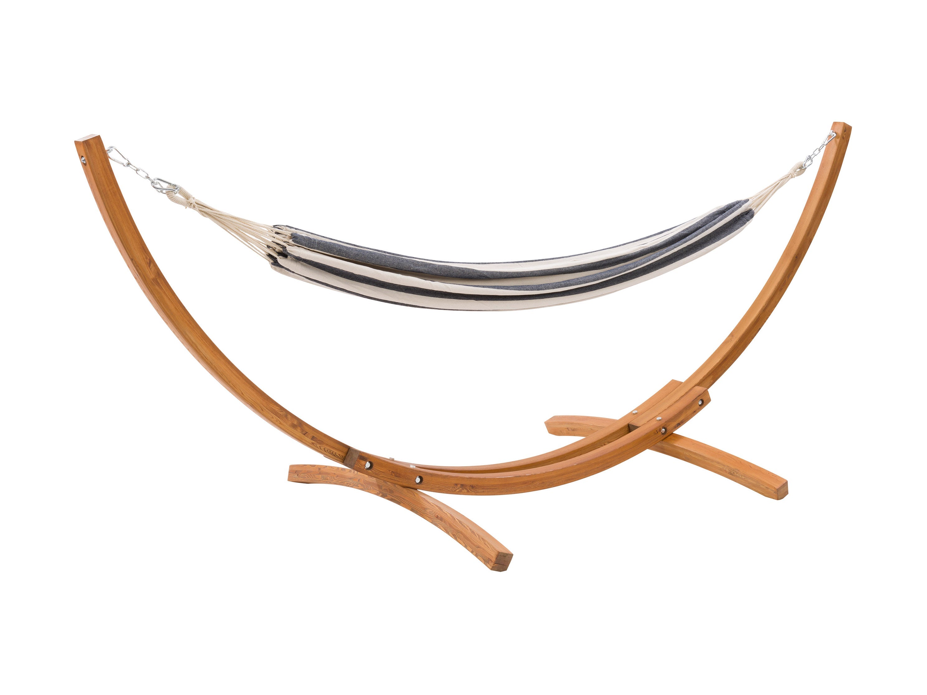 Premium Navy Blue & White Hammock with Solid Wood Stand - Portable Outdoor Hanging Bed for Backyard, Beach, Camping & Patio Relaxation