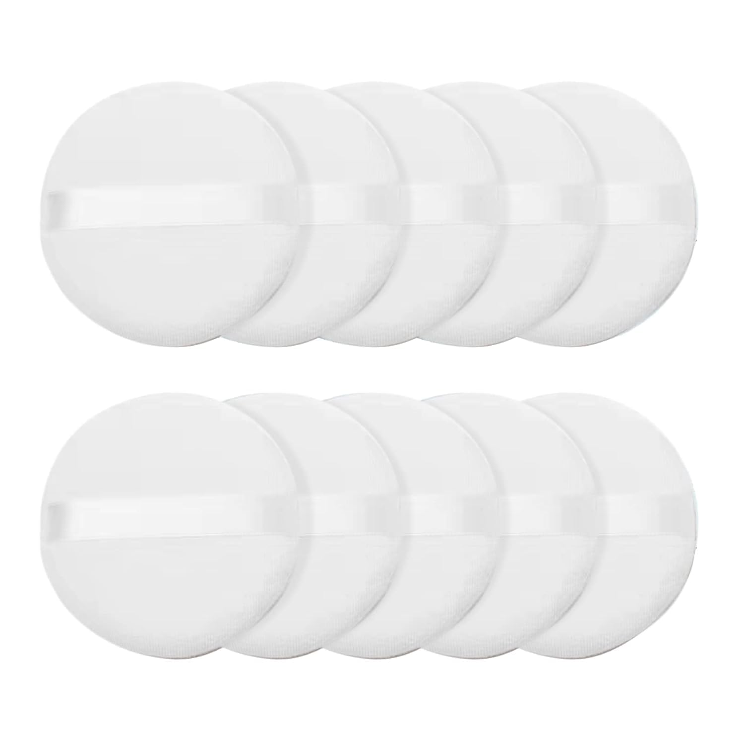 10 Pcs Soft Cotton Powder Puffs for Face & Body - 3.15 Inch Smooth Makeup Applicator for Powder Foundation, Loose Powder & Body Powder with Ribbon Handle (White) - Perfect for Daily Makeup & Touch-Ups
