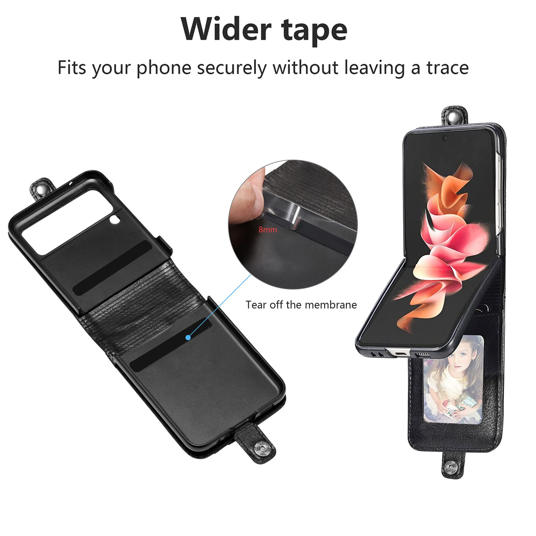 Premium Leather Wallet Case for Samsung Galaxy Z Flip 4/5G - Slim Protective Cover with Card Holder & Detachable Lanyard (Black) | Perfect for Daily Use, Travel & Hands-Free Convenience