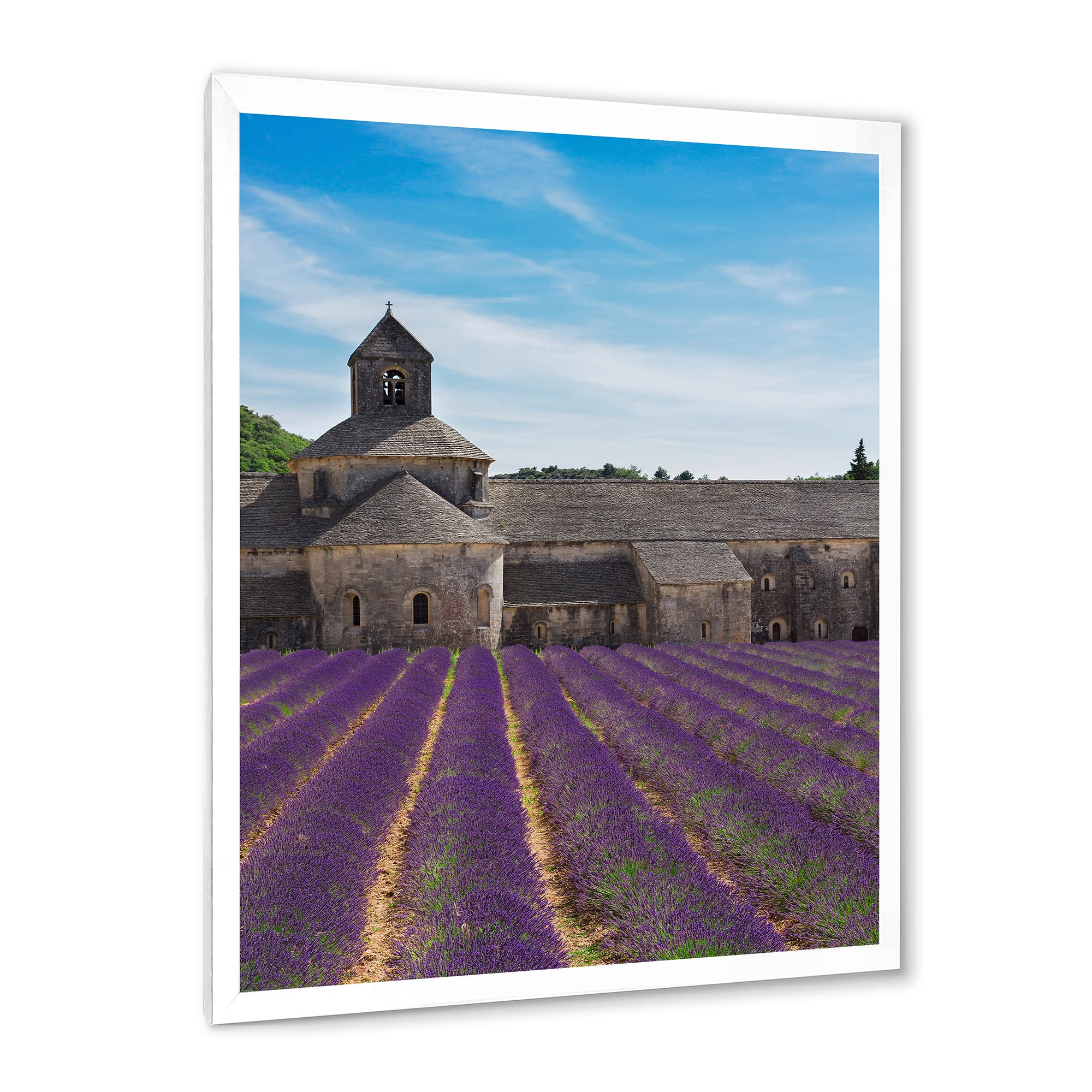 Lavender Field With Abbey in France - Farmhouse Framed Wall Art Painting - Perfect for Living Room, Bedroom & Office Decor