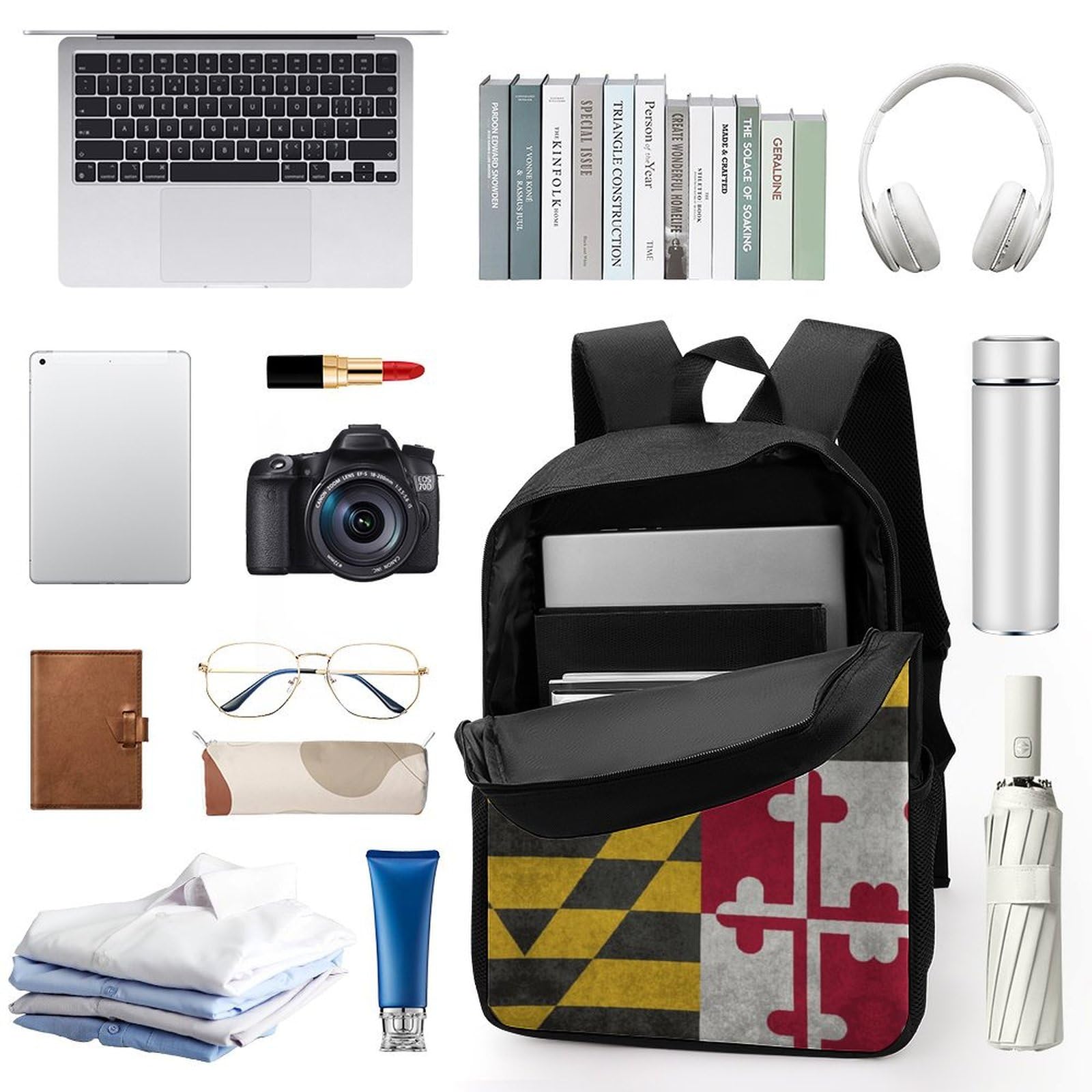 Retro Maryland Flag Backpack - 17 Inch Laptop Backpack for Men & Women - 3D Printed School & Travel Computer Bag - Durable 17