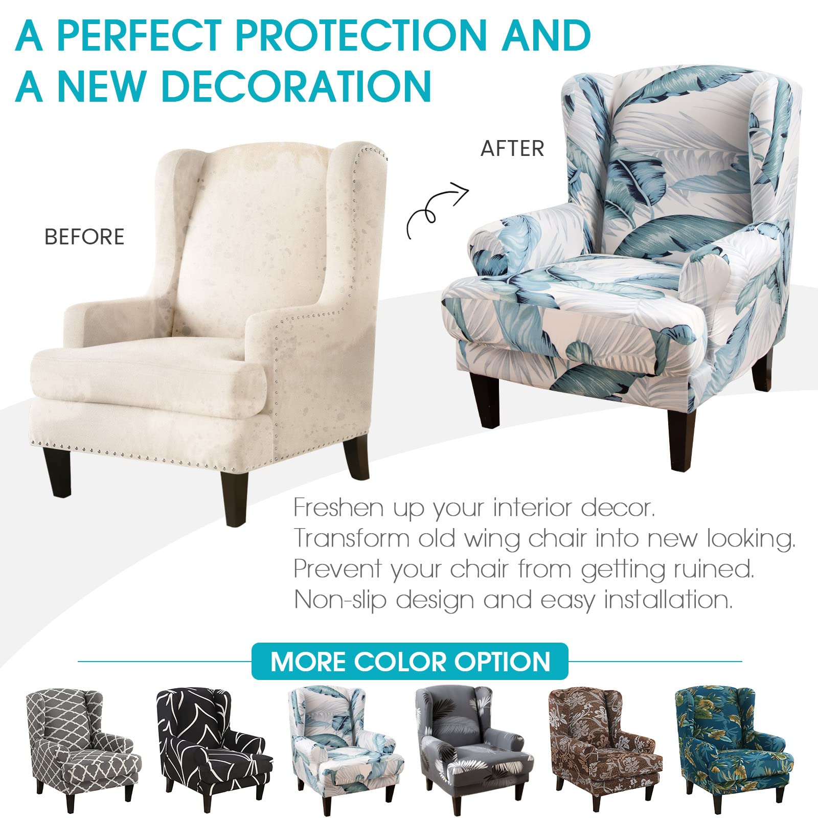 TOPCHANCES 2-Piece Stretch Wingback Chair Slipcover Set with Cushion Cover - Breathable Fabric Sofa Cover for Living Room, Bedroom & Office - Easy Fit Furniture Protector for Home Decor