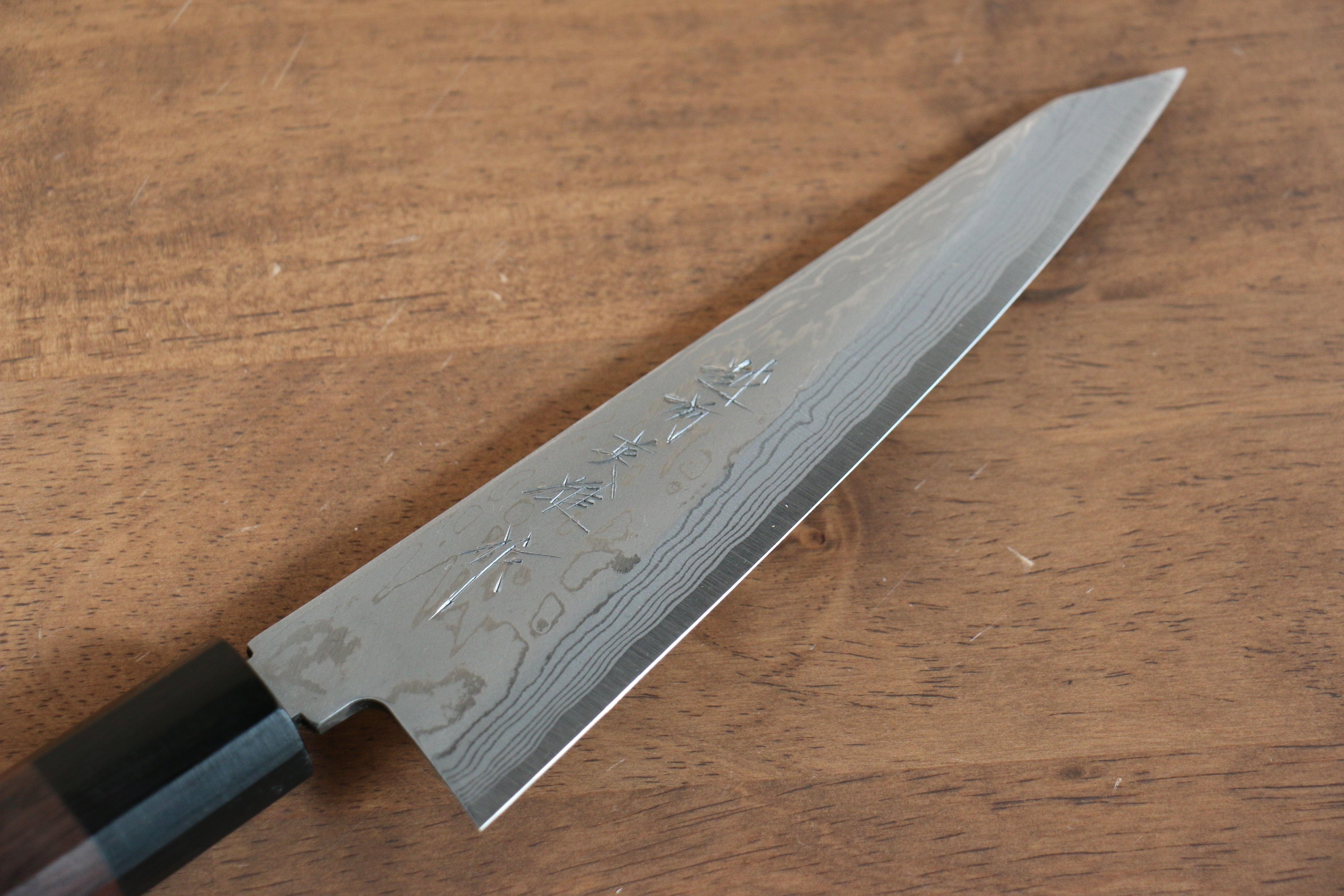 Premium Hideo Kitaoka Blue Steel No.2 Damascus Honesuki Boning Knife 150mm with Shitan Handle - Perfect for Butchery, Meat Deboning & Japanese Cuisine Preparation