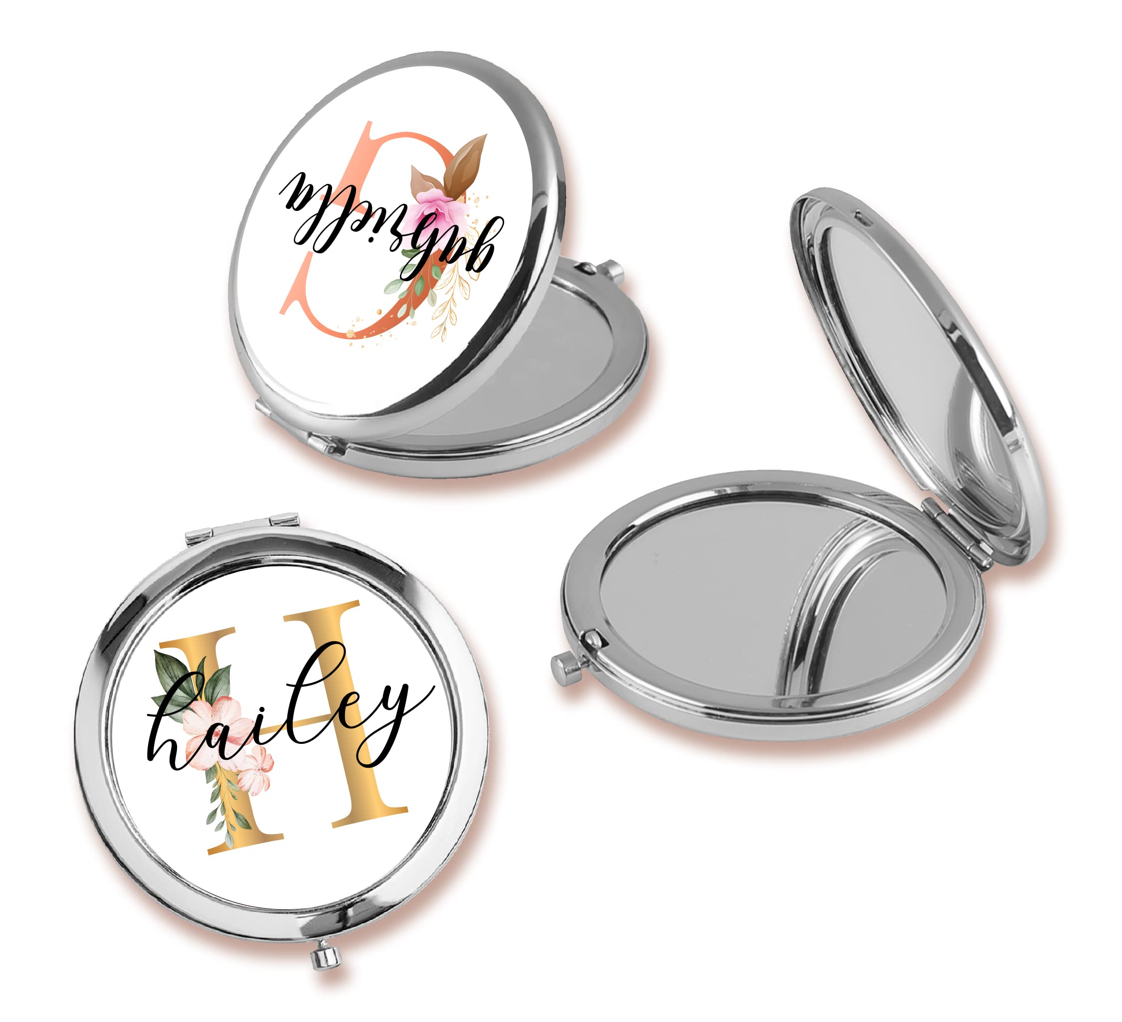 Personalized Floral Compact Mirror - Bridesmaid Gift for Travel & Weddings