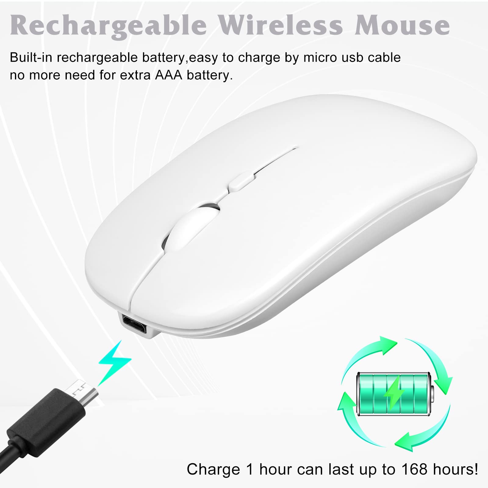 Rechargeable Bluetooth Keyboard and Mouse Combo - Ultra Slim Full-Size Wireless Keyboard with Ergonomic Mouse for Mac, iPad, Tablet, PC, Laptop (Compatible with vivo Y21e) - Stone Grey & White - Perfect for Office, Home, and Remote Work
