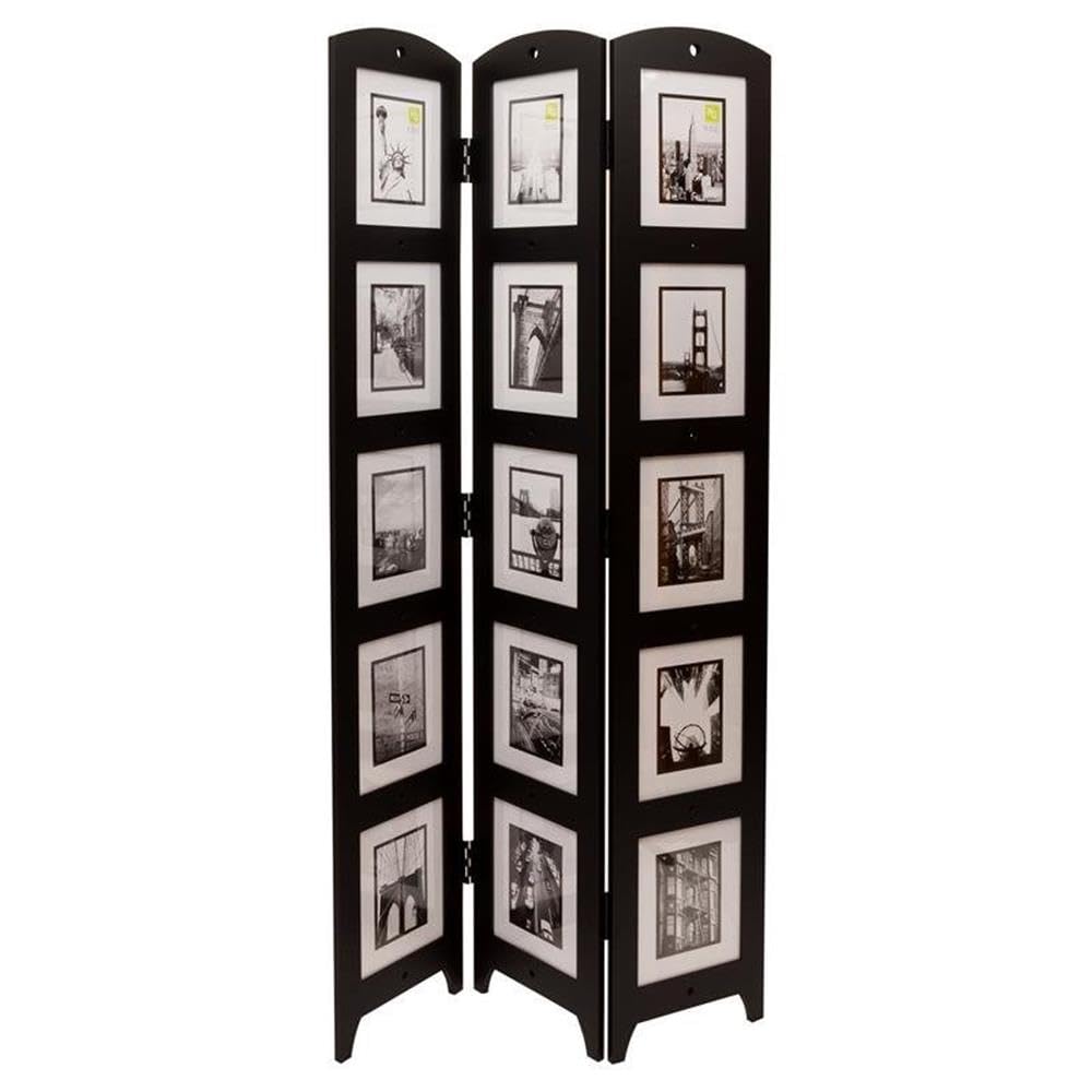 Pemberly Row Contemporary Black Solid Wood 3-Photo Privacy Panel Room Divider - Perfect for Home Office, Studio, and Living Room Space Separation