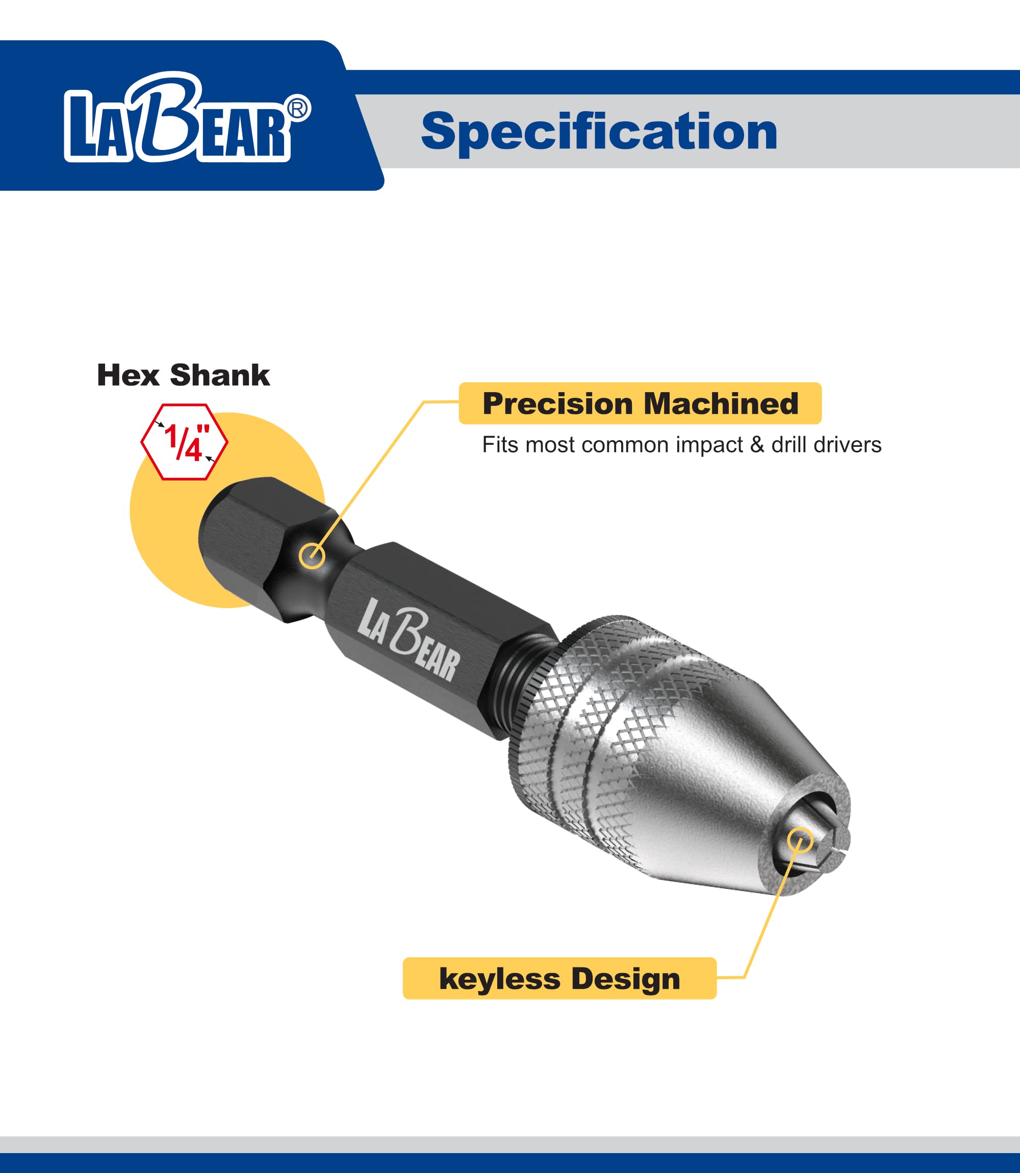 Keyless Drill Chuck Adapter 1/4