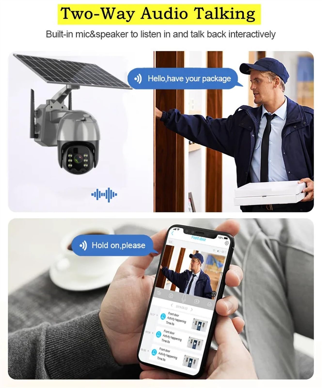 4G Solar Wireless Outdoor Security Camera with SIM Card, Built-in Battery, 4MP HD, PTZ, PIR Motion Detection & Night Vision for Home Surveillance - Ideal for Backyard, Garage & Property Monitoring (4G Camera On)