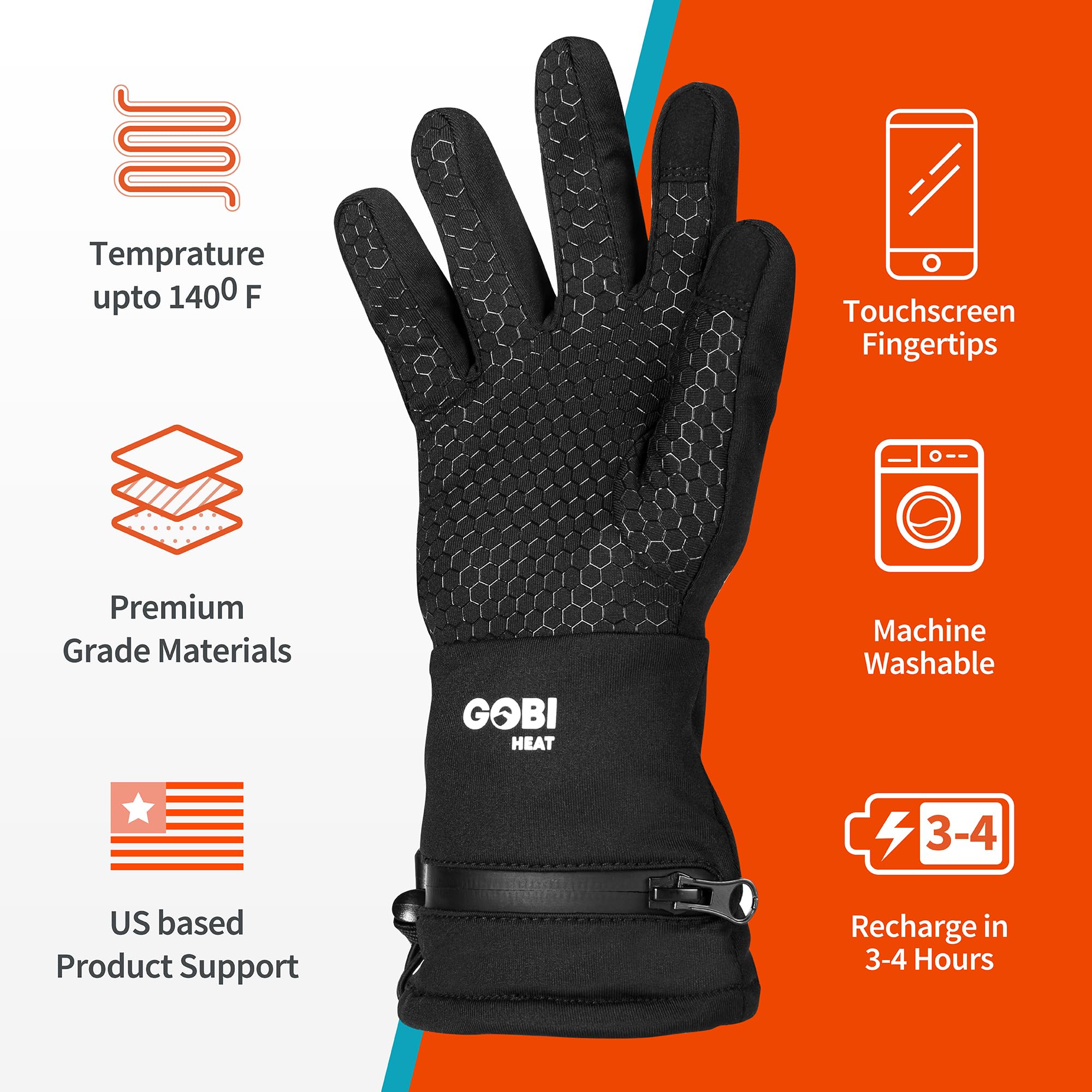 Stealth II Heated Glove Liners - 6 Hours Continuous Warmth | Rechargeable Battery & USB Charger Included | Full Finger Heating Technology | Onyx Black | Perfect for Skiing, Snowboarding & Winter Outdoor Activities