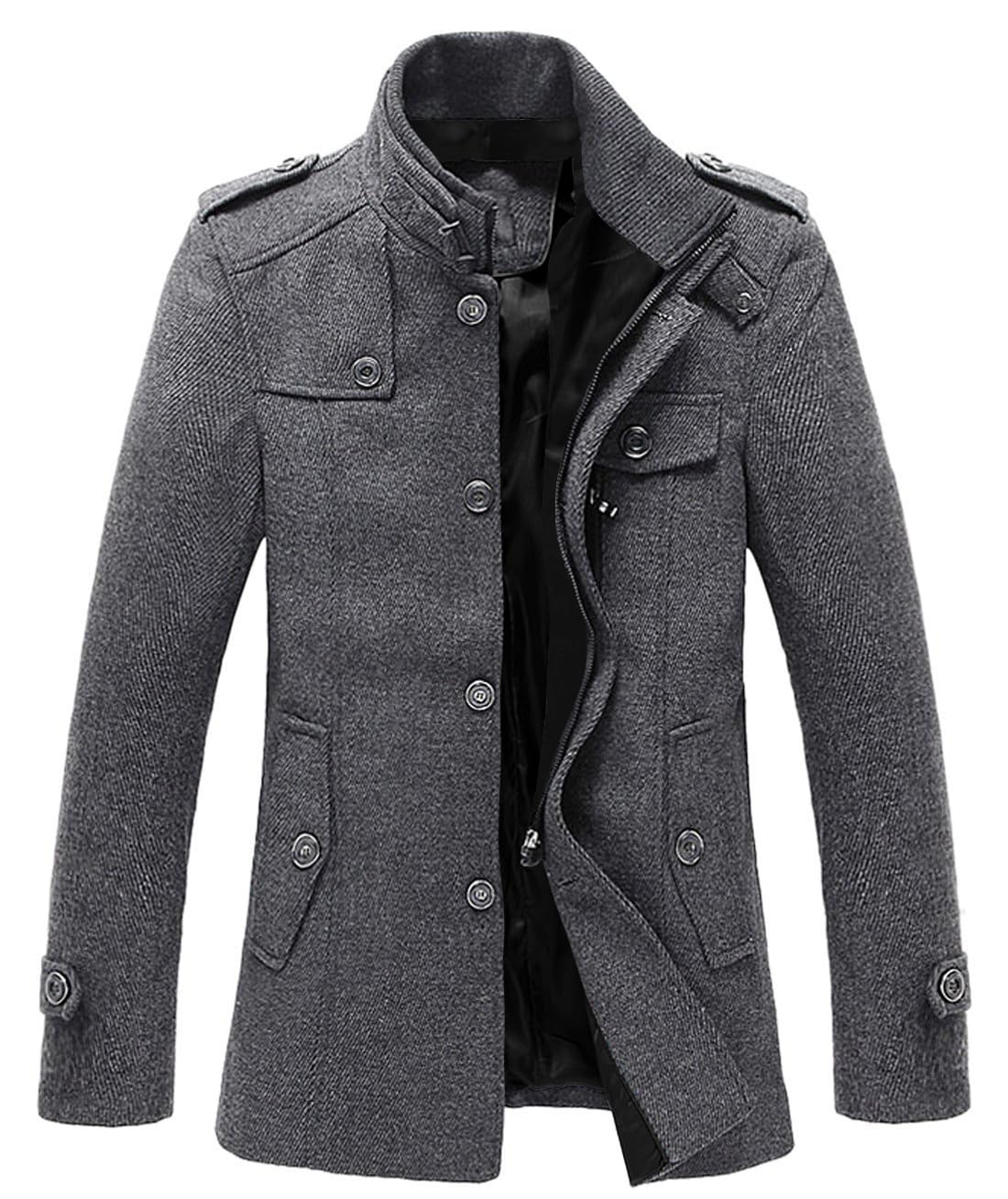 Stylish Men's Winter Wool Blend Single Breasted Military Peacoat Jacket - Warm & Fashionable Outerwear for Casual, Office & Outdoor Activities