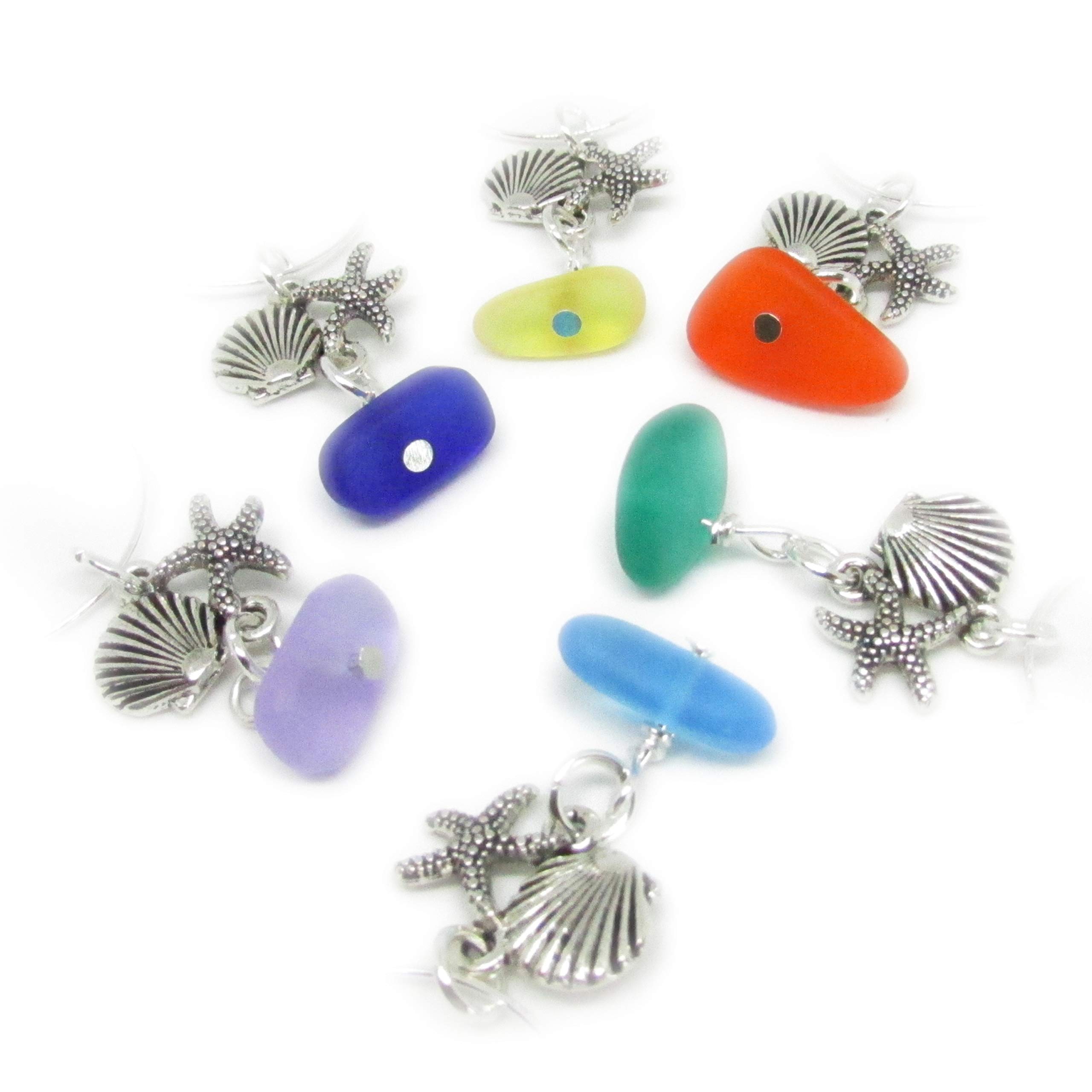 Sea Glass Wine Glass Charms Set of 6 - Starfish & Seashell Cocktail Charms for Beach Party Favors - Unique Gifts for Women - Valentine's Day, Bridal Shower & Summer Wedding Decor - Perfect for Beach Themed Parties, Girls Night Out & Coastal Home Decor