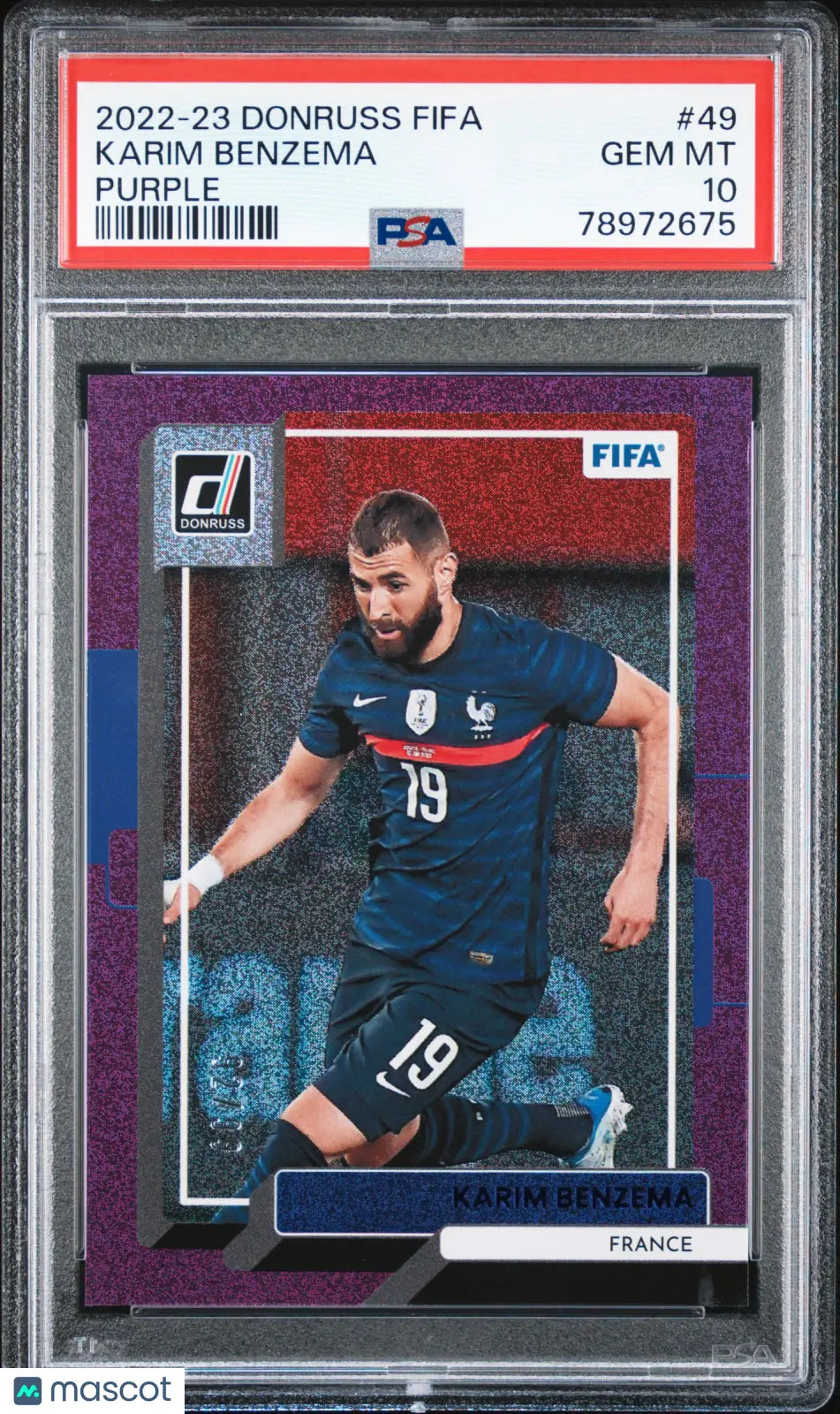 2022 Panini Donruss FIFA Karim Benzema Purple PSA 10 /99 Rare Soccer Trading Card - Perfect for Collectors, Fans & Sports Memorabilia Enthusiasts