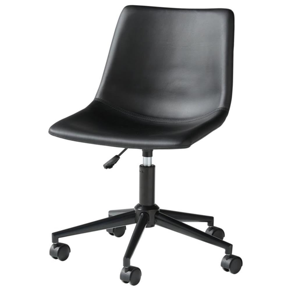 BOWERY HILL Black Faux Leather Swivel Office Chair - Ergonomic Home Desk Chair for Work, Study & Gaming