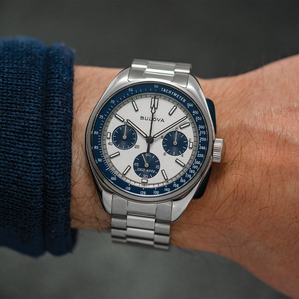 Bulova Lunar Pilot 43mm Blue Dial Men's Watch with Stainless Steel Bracelet - Perfect for Gifts, Aviation Enthusiasts & Space Exploration Fans