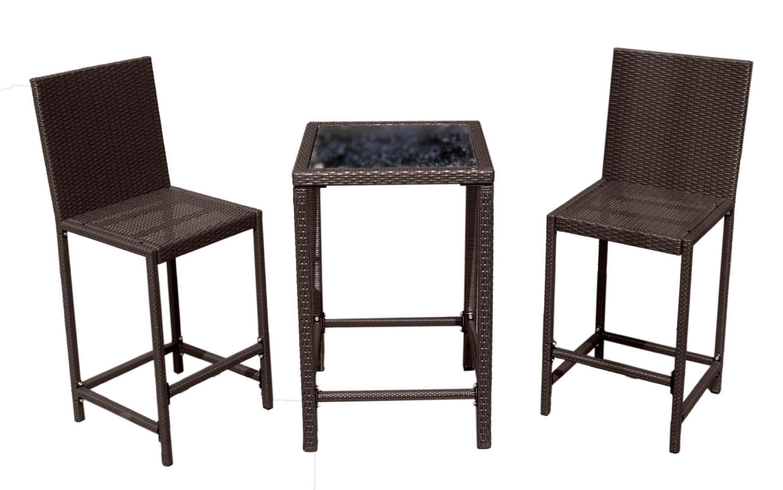 Hiland AW-226B 3-Piece Woven Resin Wicker Outdoor Bar Set - Patio Bar Table & 2 Chairs, Medium Dark Brown - Perfect for Backyard, Poolside & Garden Relaxation