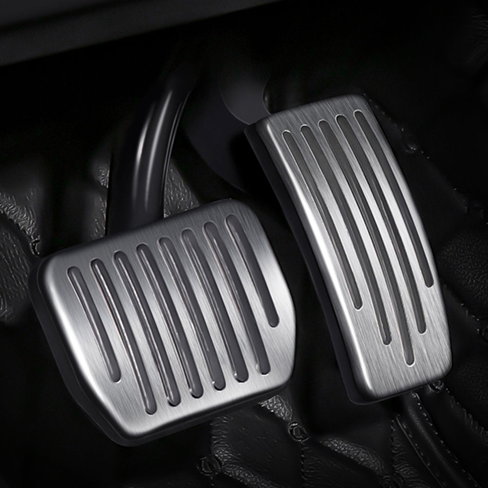 EVBASE Non-Slip Brake Pedal Covers for Tesla Model 3 & Y - Silver Aluminum Alloy Anti-Slip Foot Pedals | Tesla Accessories | Perfect for Driving Safety & Interior Customization
