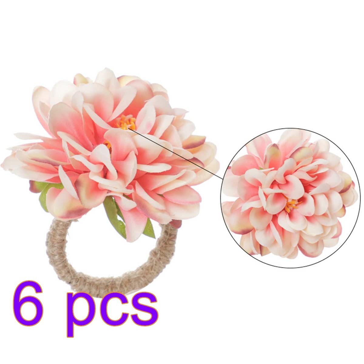 Pink Peony Napkin Rings Set of 6 - Floral Serviette Holders for Wedding, Valentine's Day, Thanksgiving & Banquet - Elegant Spring Table Decorations for Dining, Party & Special Occasions