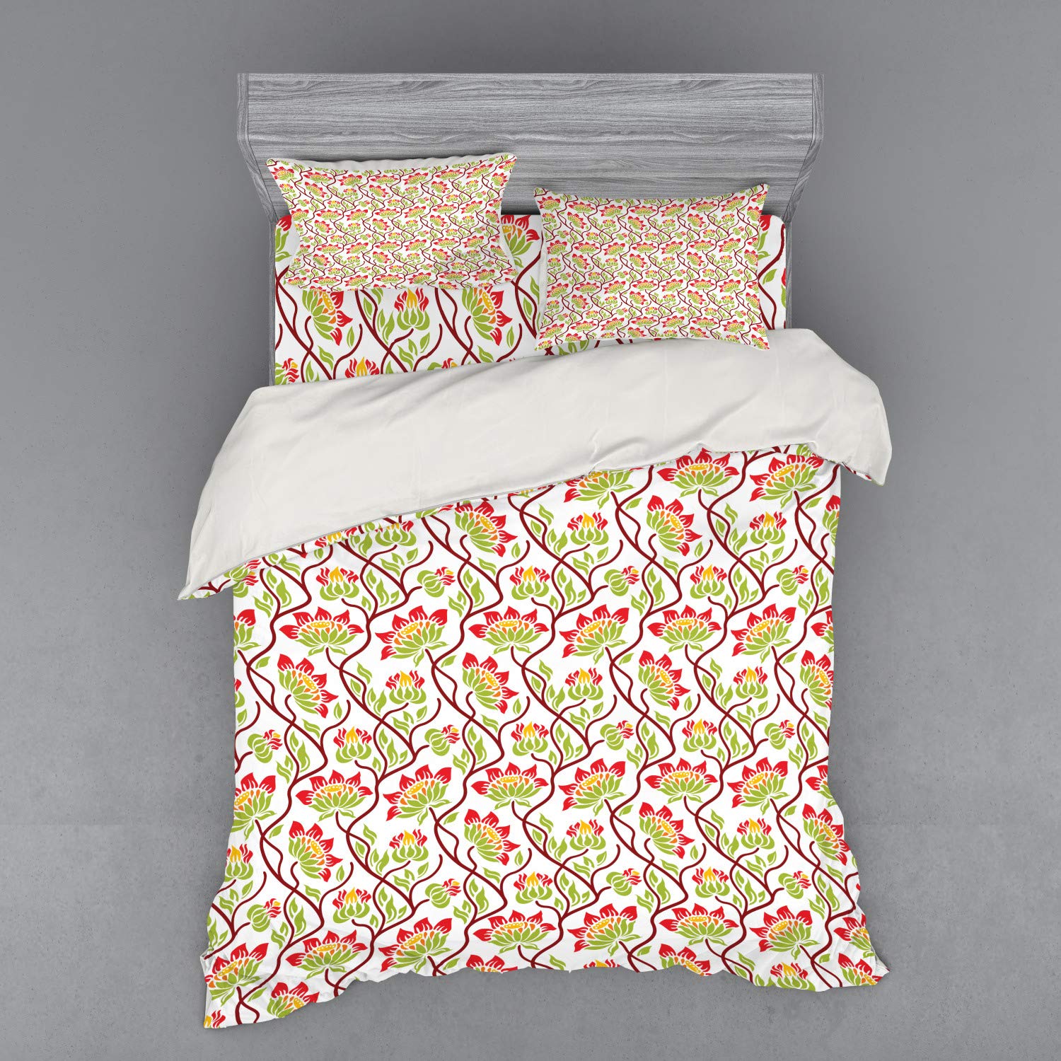 Ambesonne Floral Bedding Set - Queen Size 4-Piece Duvet Cover with Shams & Fitted Sheet, Abstract Blooming Garden Pattern in Multicolor | Nature-Inspired Summer Field Design for Cozy Bedroom Decor