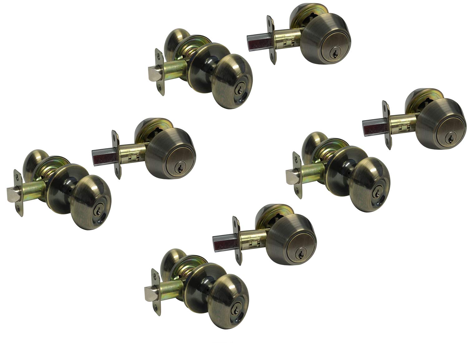 Antique Brass Oval Egg Shaped Door Knob & Deadbolt Combo Set (4-Pack, Keyed Alike) - Vintage Entryway Hardware for Home & Office Security | Perfect for Front Doors, Bedrooms & Interior Spaces