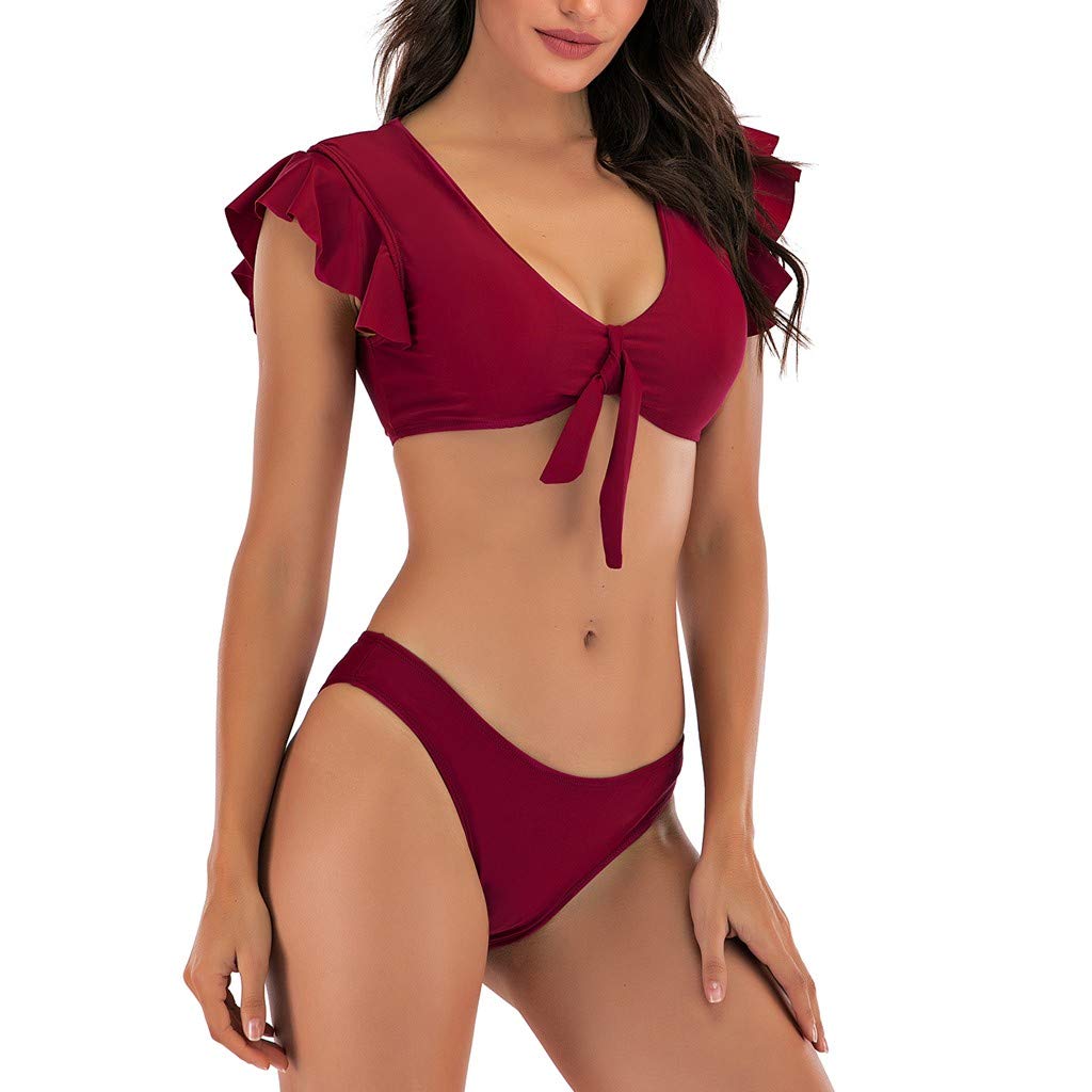 WUAI Plus Size Women's Bikini Swimwear - Ruffle Tie Knot High Waist Two Piece Bathing Suit for Beach, Pool & Summer Vacation | Flattering Swimsuits for Curvy Women