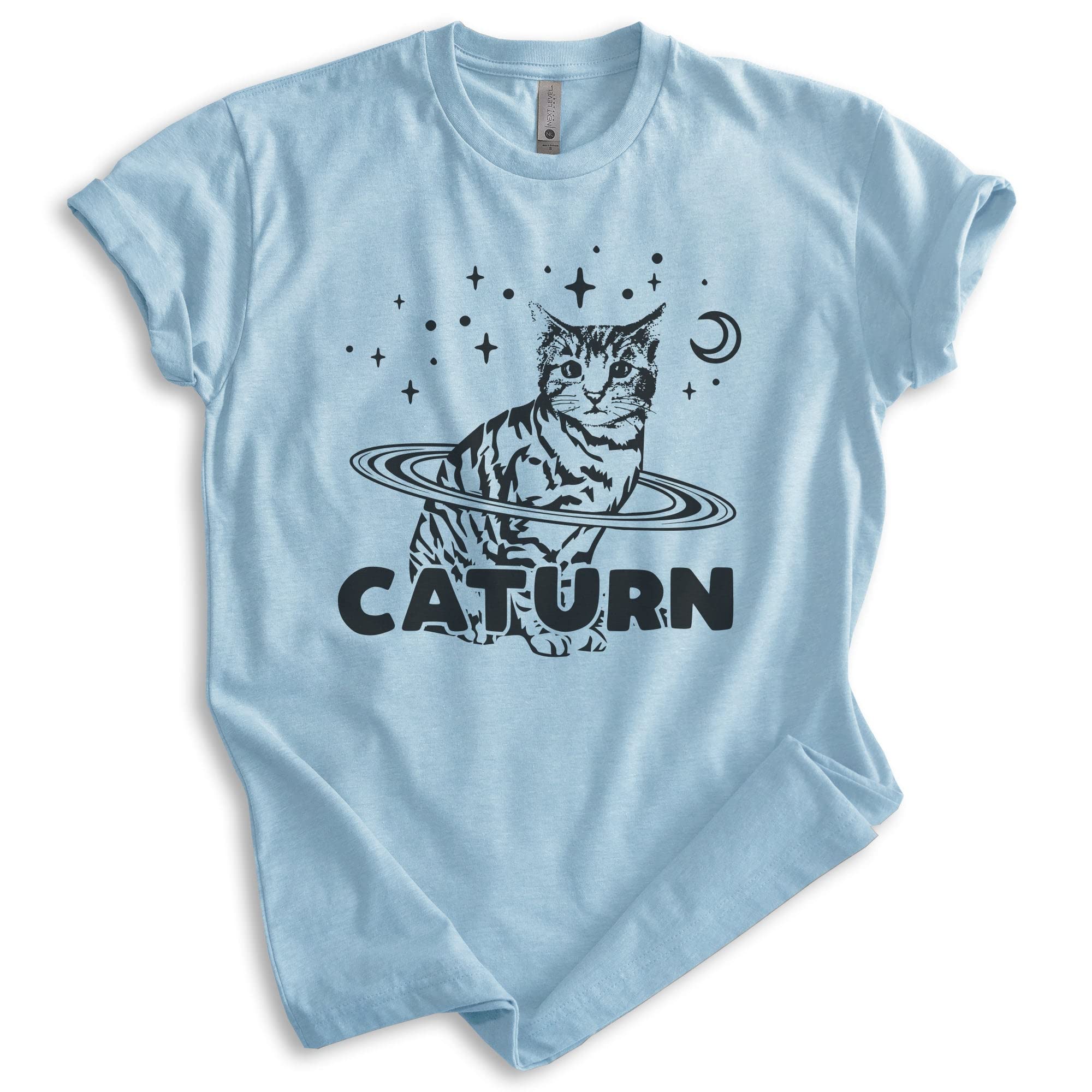 EVERTREE CLOTHING Caturn Graphic T-Shirt - Unisex Cat Lover Tee for Women & Men - Cute Kitten Print Cotton Shirt - Perfect for Casual Wear, Cat Enthusiast Gifts & Everyday Outfits