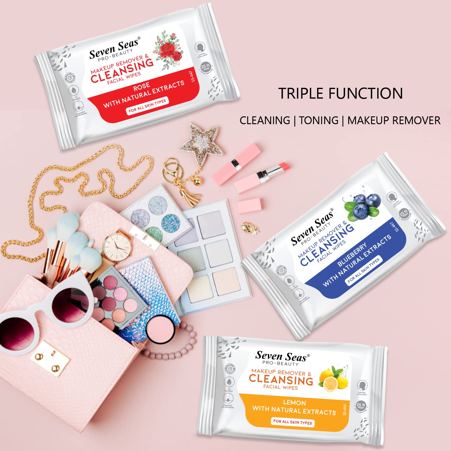 Seven Seas Fresh Clean Glow Makeup Remover Wipes - 25 Count | Gentle Purifying Facial Cleansing Wipes for All Skin Types | Ultra Soft, Alcohol-Free & Paraben-Free | Hydrates & Moisturizes Skin | Perfect for Travel, Gym & Daily Makeup Removal