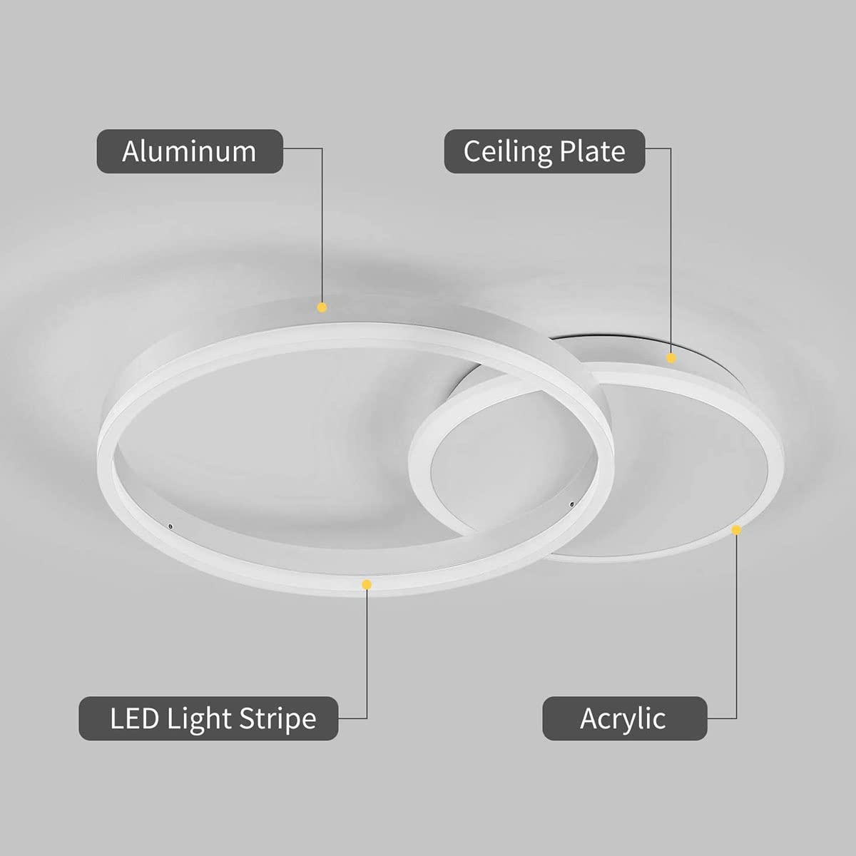 Modern Acrylic 2-Ring Dimmable LED Ceiling Chandelier with Remote Control - White Contemporary Lighting Fixture for Living Room, Dining Table, Bedroom & Kitchen Island - Perfect for Home Decor and Ambient Lighting