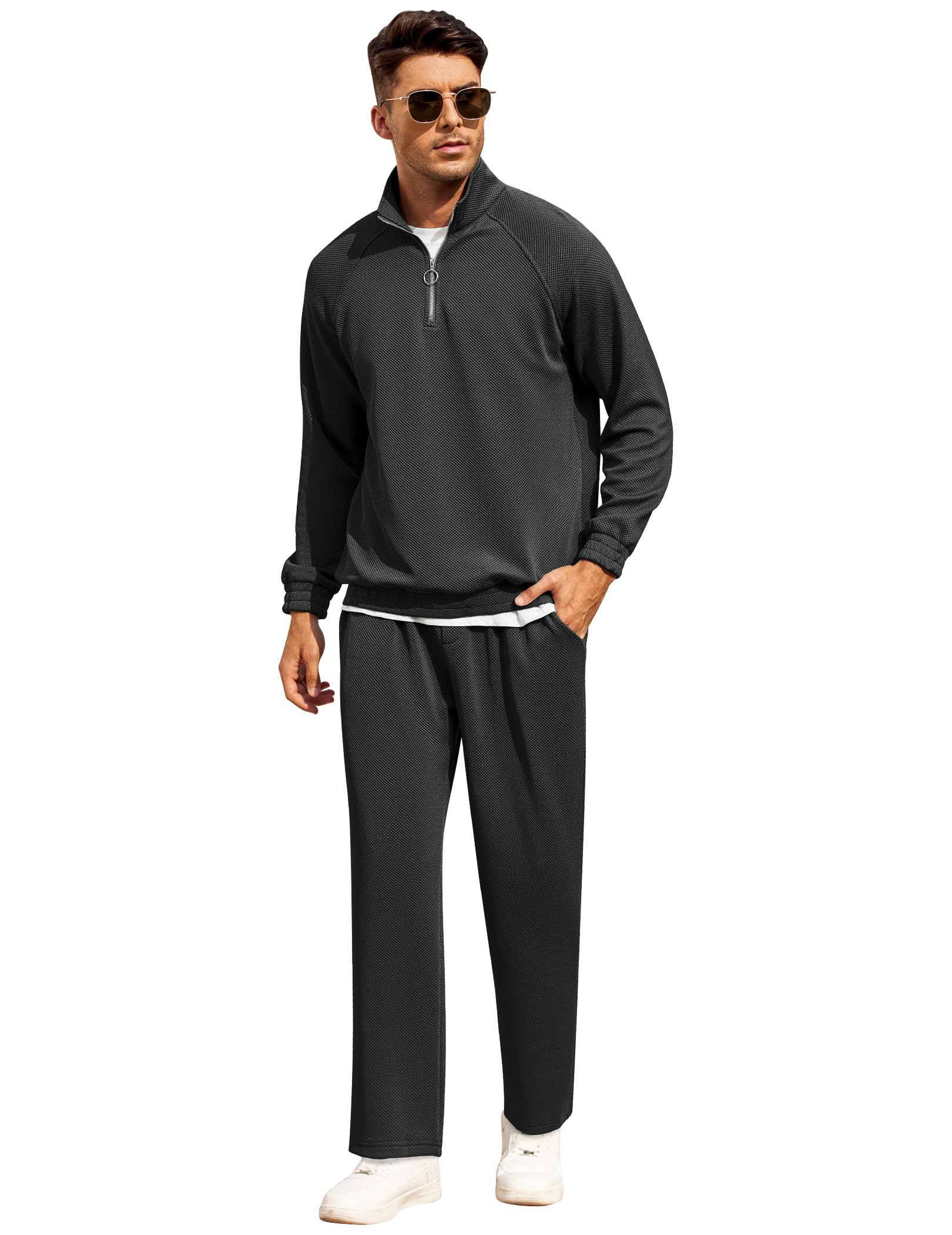 COOFANDY Men's 2-Piece Waffle Hoodie & Jogger Sweatsuit Set - Athletic Tracksuit with Pockets for Gym, Running & Casual Wear