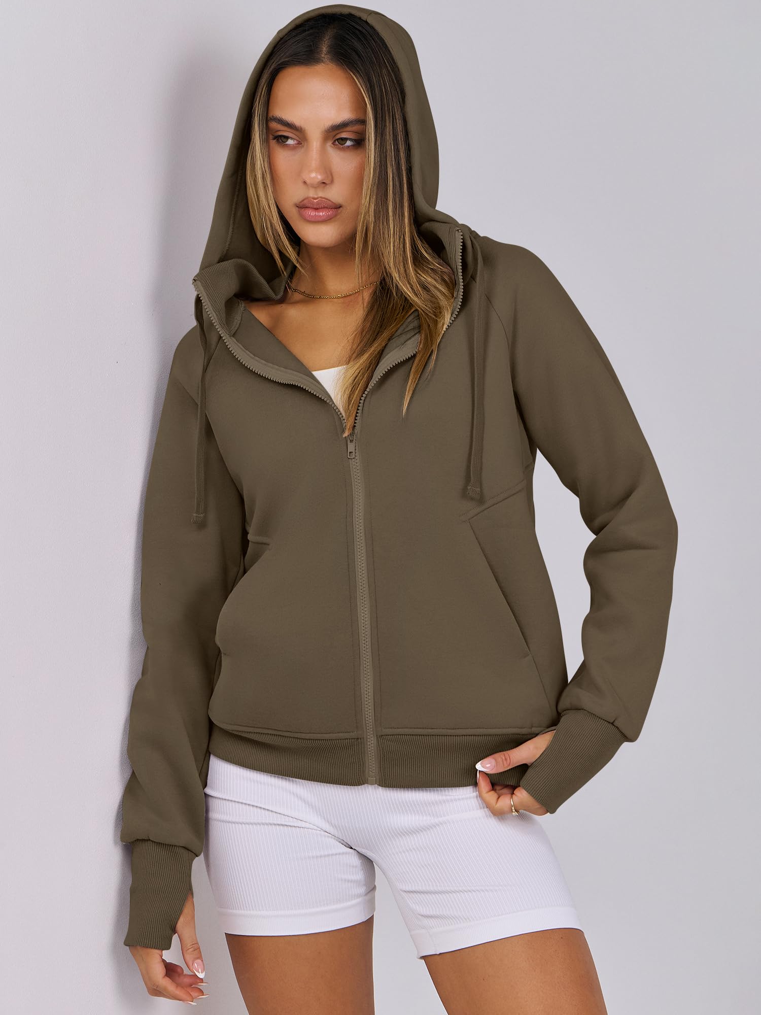 ANRABESS Women's Fleece Zip-Up Hoodie with Pockets - Long Sleeve Casual Sweatshirt for Fall Fashion | Preppy Y2K Outfits | Perfect for College, Streetwear & Cozy Loungewear