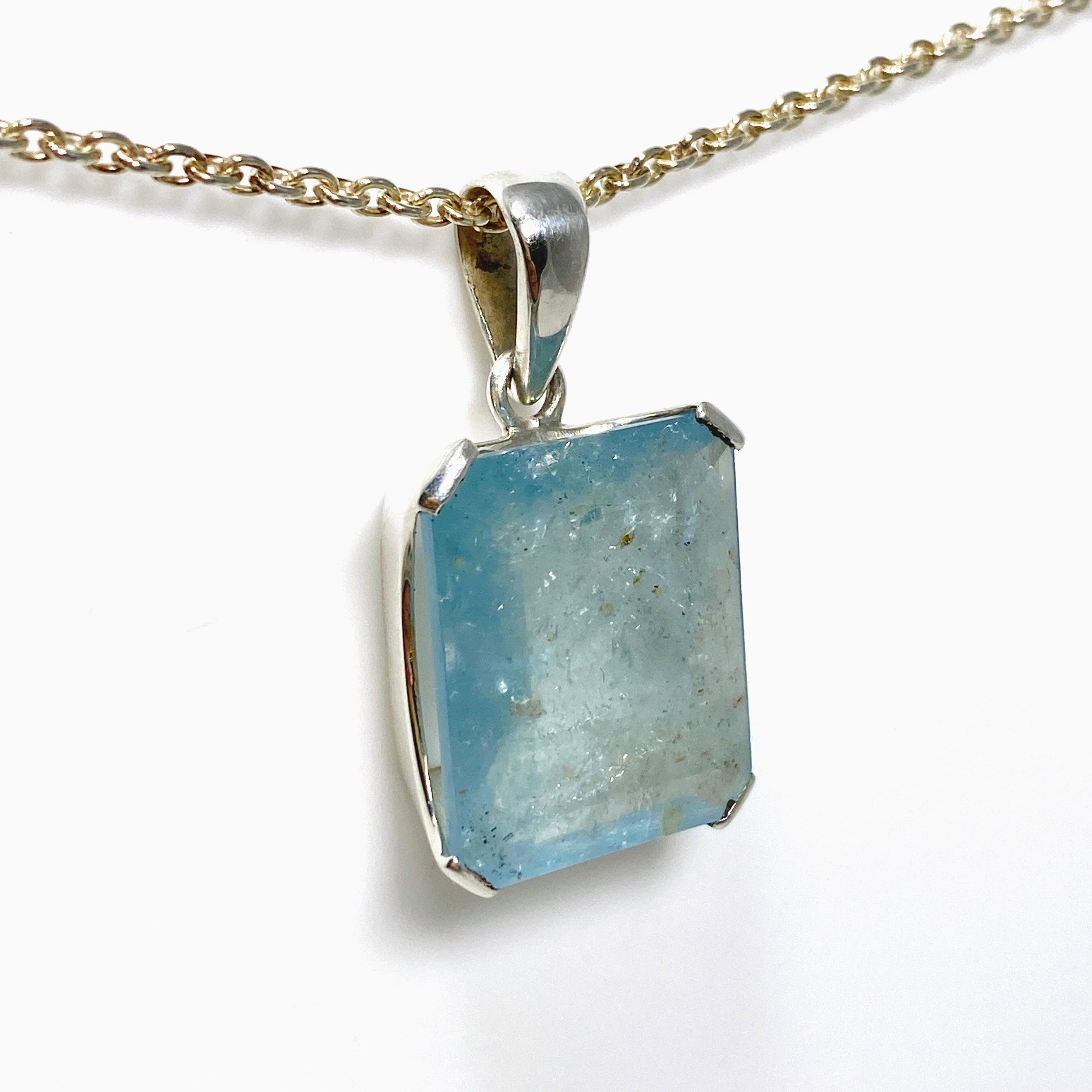 Natural Aquamarine Faceted Rectangle Pendant Necklace PPGJ746 - Elegant Jewelry Gift for Women, Perfect for Weddings & Special Occasions