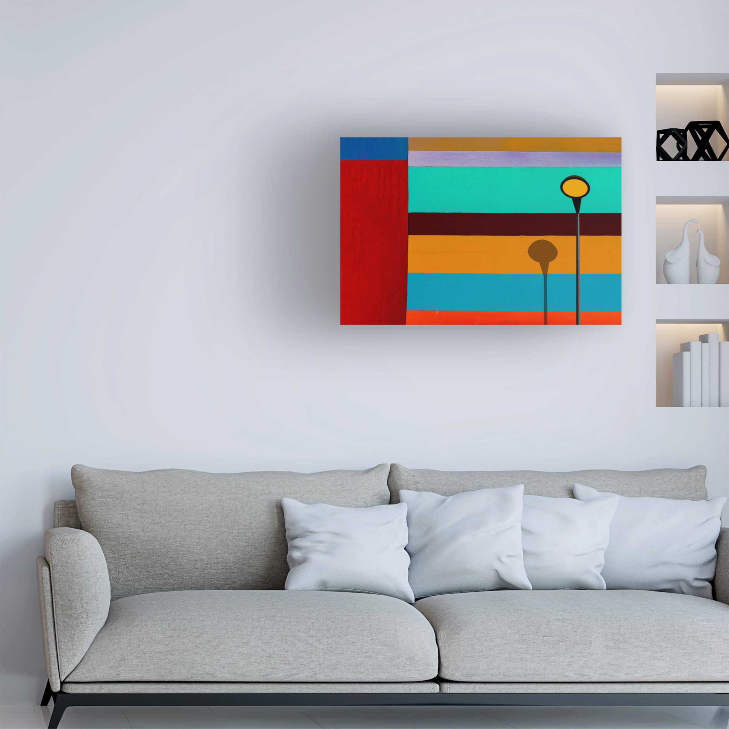 Trademark Fine Art 'Lamp And Striped Wall' Canvas Wall Art Print by Inge Schuster - Modern Home Decor for Living Room, Bedroom & Office