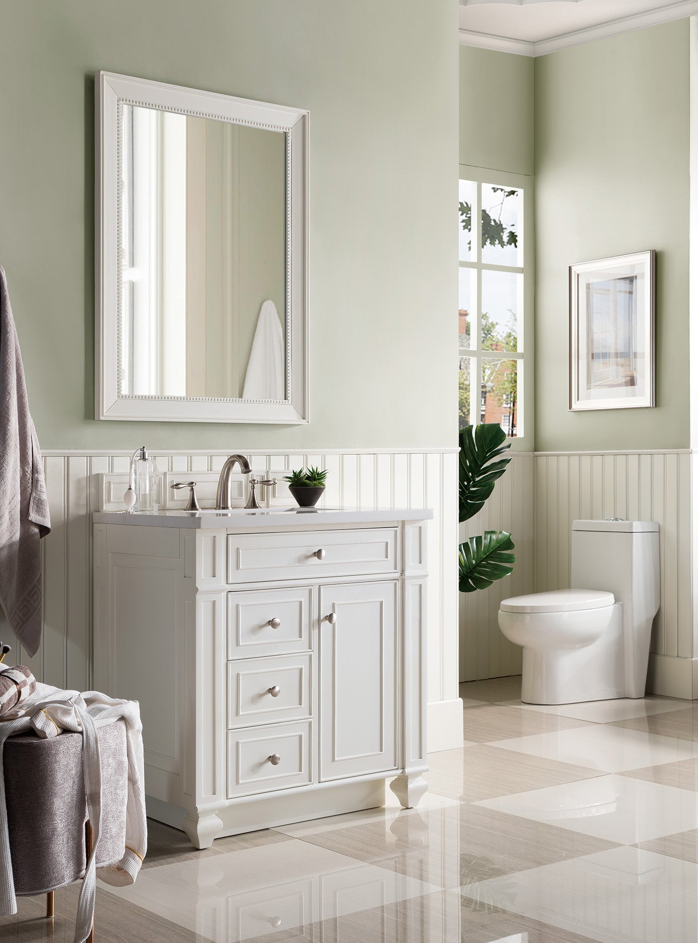 Bristol 30-Inch Single Bathroom Vanity Set with 3CM Classic White Quartz Countertop - Bright White Finish for Modern Bathrooms | Perfect for Small Spaces & Guest Baths