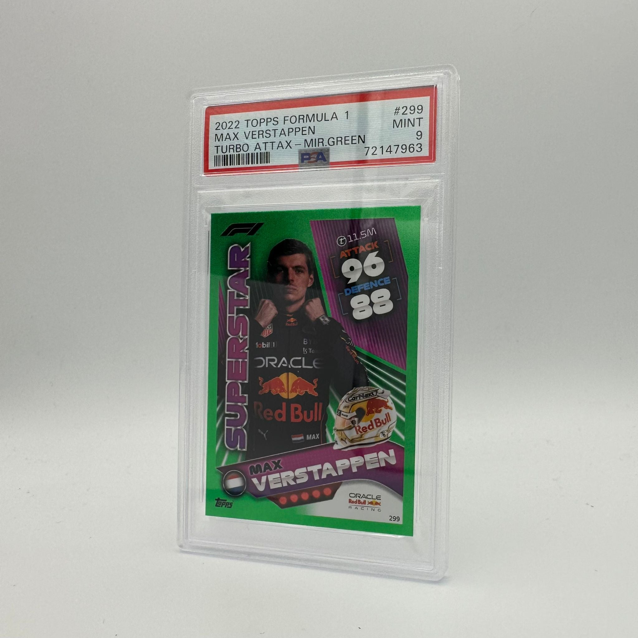 PSA 9 Graded Max Verstappen #299 Superstar Mirror Green Parallel 249/500 - F1 Racing Collectible Card for Display & Investment