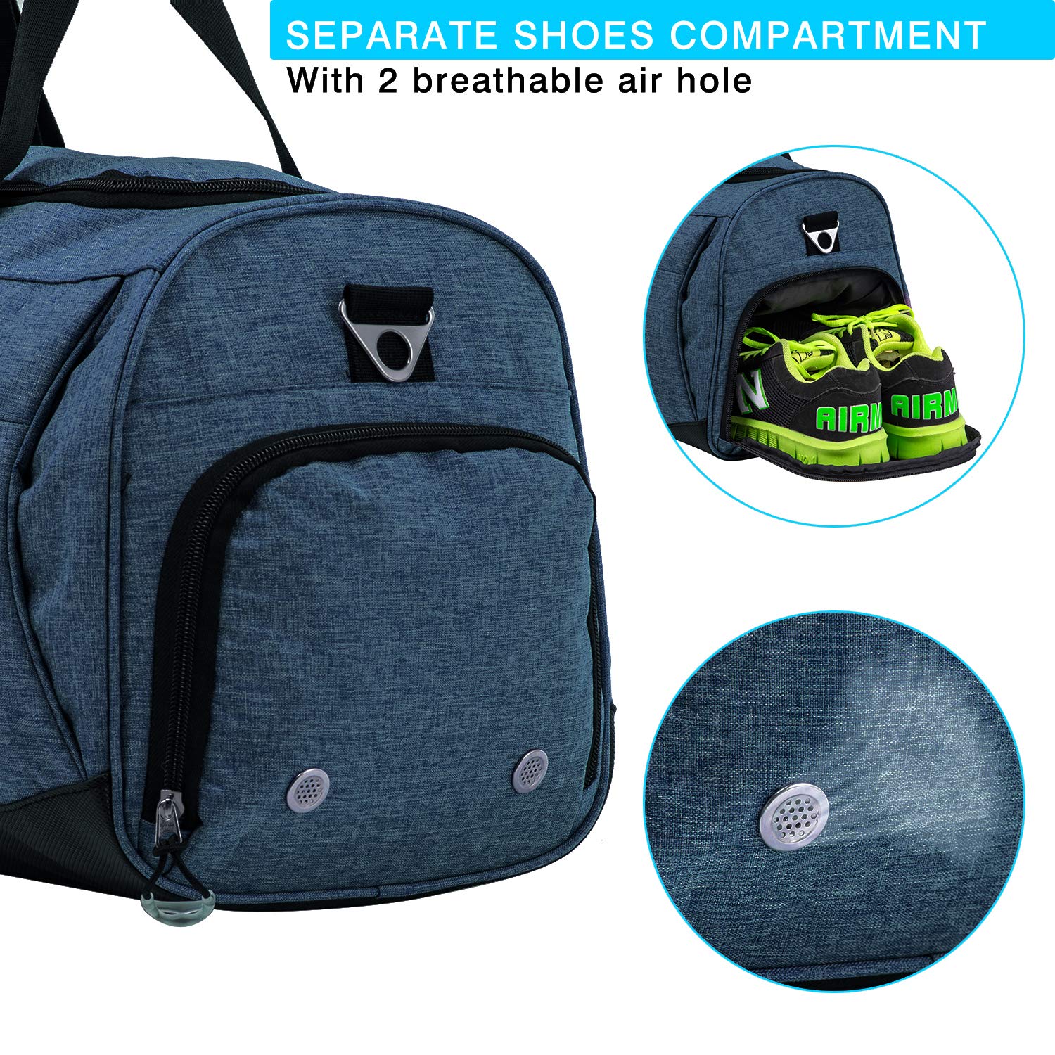 Kuston Sports Gym Bag with Shoes Compartment & Wet Pocket - Durable Gym Duffel Bag for Men & Women - Perfect for Workouts, Travel & Overnight Trips