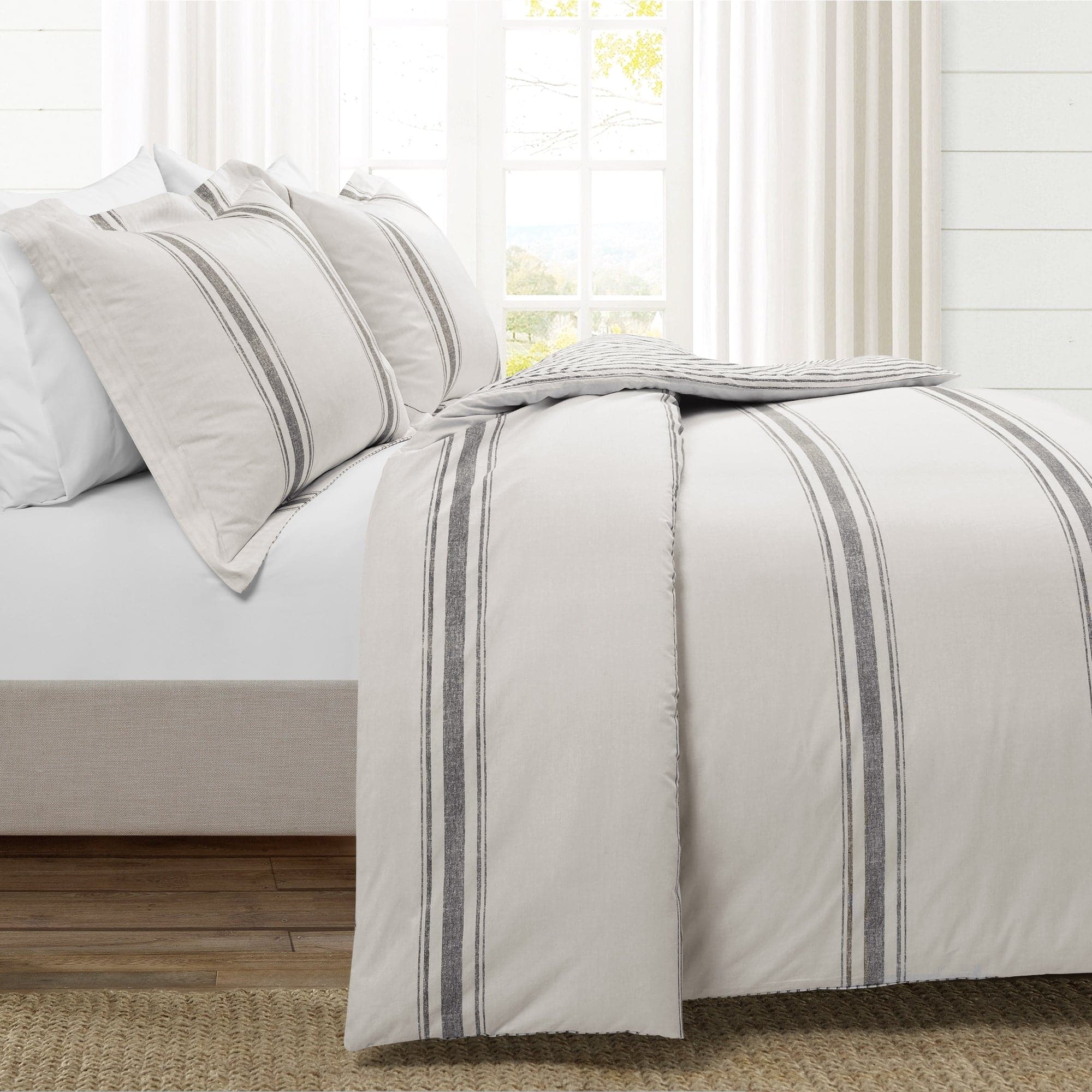 Farmhouse Stripe 100% Cotton Duvet Cover Set - Soft & Breathable Bedding for Cozy Bedroom Decor - Perfect for Guest Rooms, Master Bedrooms & Vacation Homes