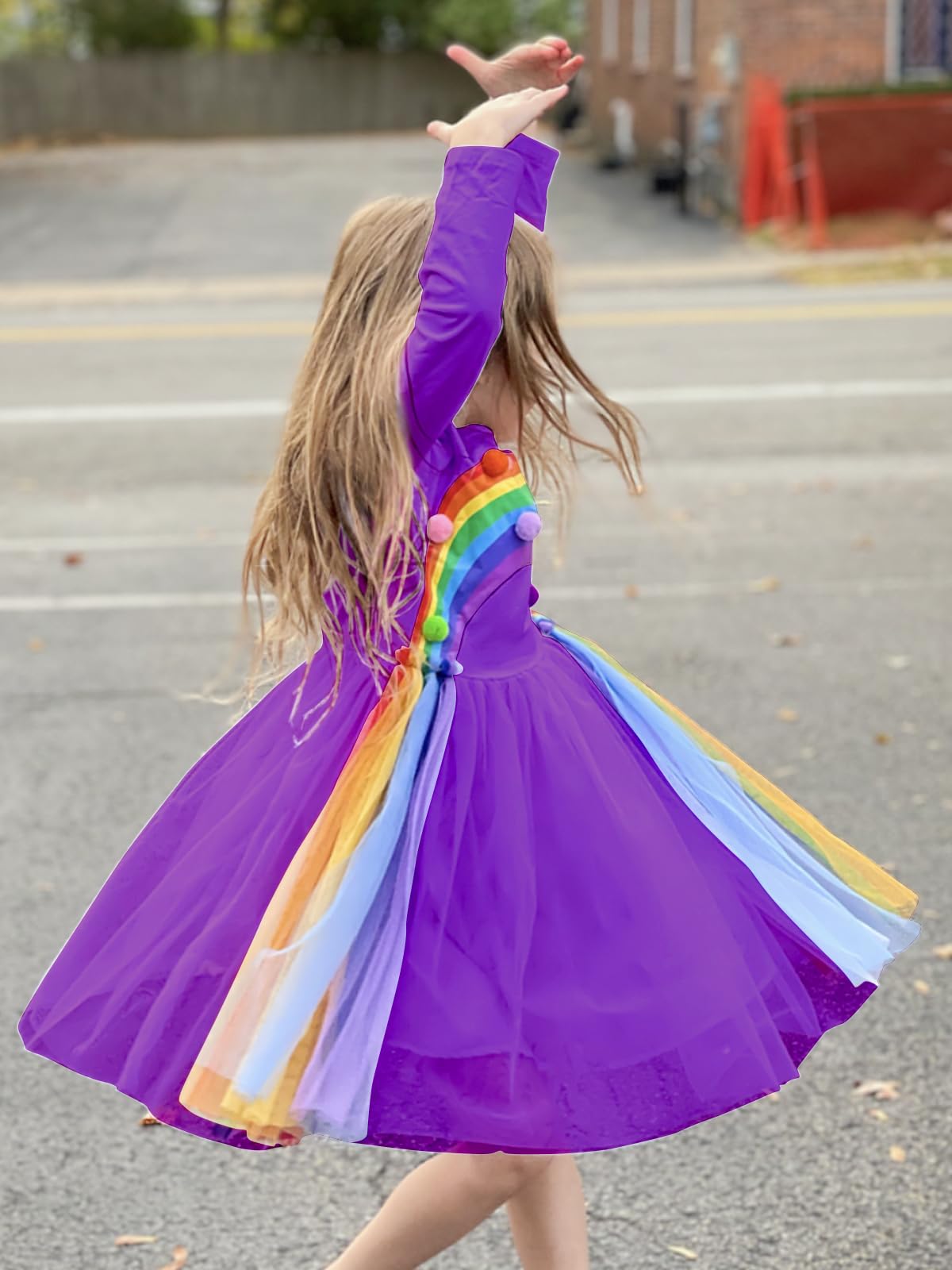 Vieille Girls Long Sleeve Rainbow Tulle Dress for Birthday Party & Spring Outfits - Elegant Princess Gown for Ages 3-7 Years - Perfect for Special Occasions, Photo Shoots & Holiday Celebrations