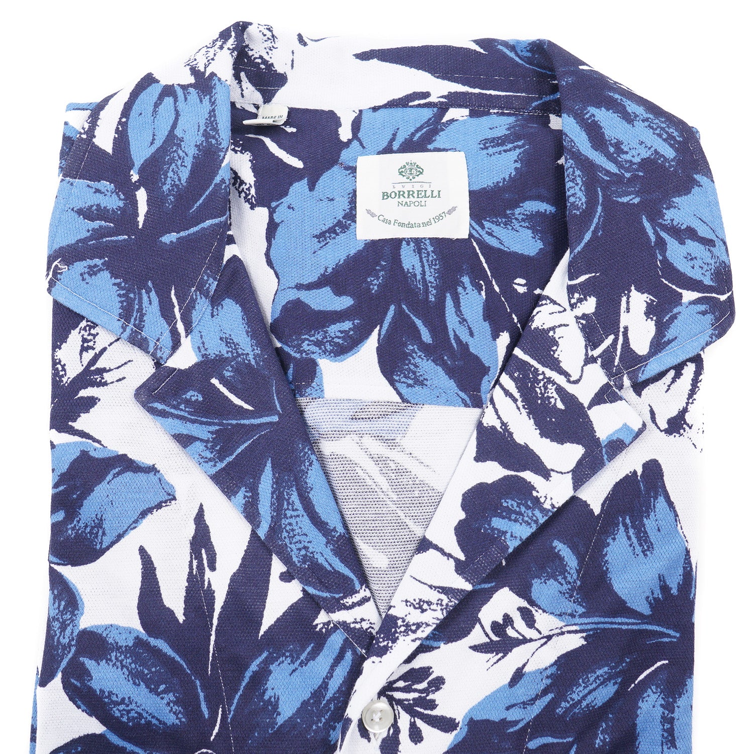 Luigi Borrelli Men's Tropical Floral Print Short Sleeve Cotton Shirt - Breathable & Comfortable for Summer Vacations, Beach Parties & Casual Outings