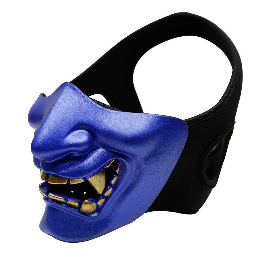 Scary Half Face Samurai Halloween Mask for Men - Cosplay Costume Accessory for Halloween Party, Festival & Dog Costume - Perfect for Halloween Decorations & Table Decor