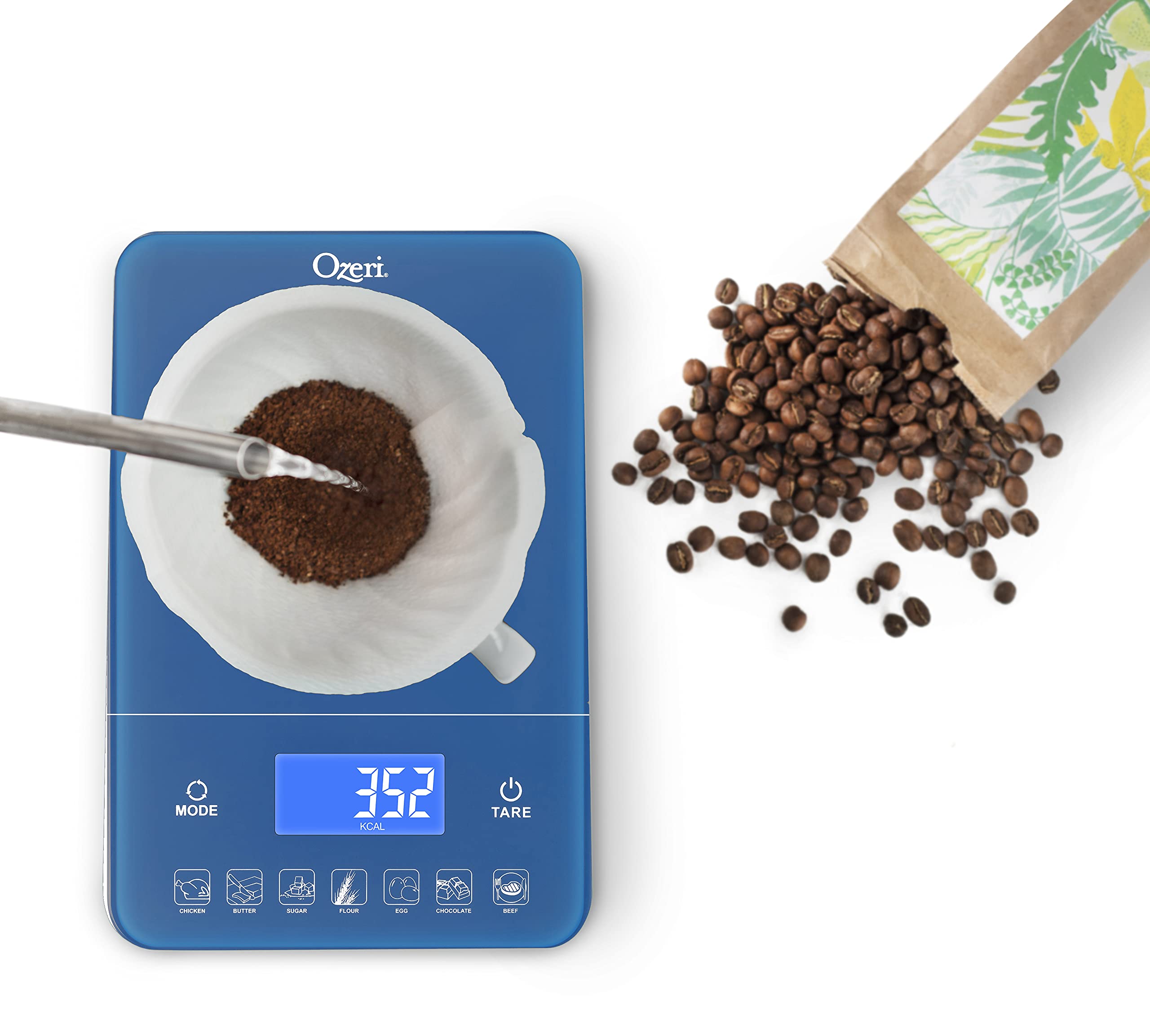Ozeri Touch III Digital Kitchen Scale with Calorie Counter - 22 lbs (10 kg) Capacity, Precision Weighing, Classic Blue - Perfect for Baking, Meal Prep & Weight Loss Tracking