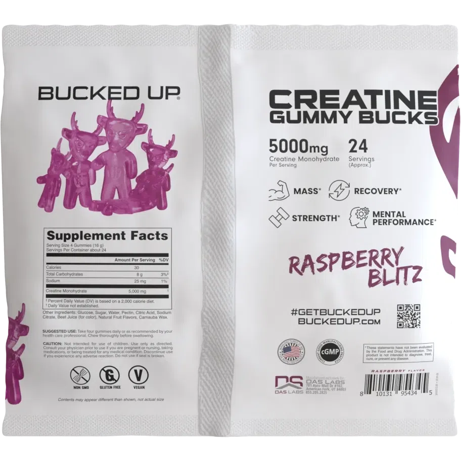 Bucked Up Creatine Gummy Bucks - Delicious Pre-Workout Supplement for Muscle Growth & Recovery - Perfect for Gym, Fitness & Bodybuilding Training
