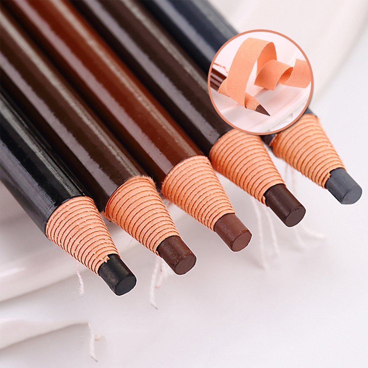 5pcs 5 Colors Peel-Off Eyebrow Pencil Set - Waterproof Eyebrow Makeup Kit with Spoolie Brush for Natural Looking Brows - Perfect for Daily Use, Salon & Professional Makeup Artists
