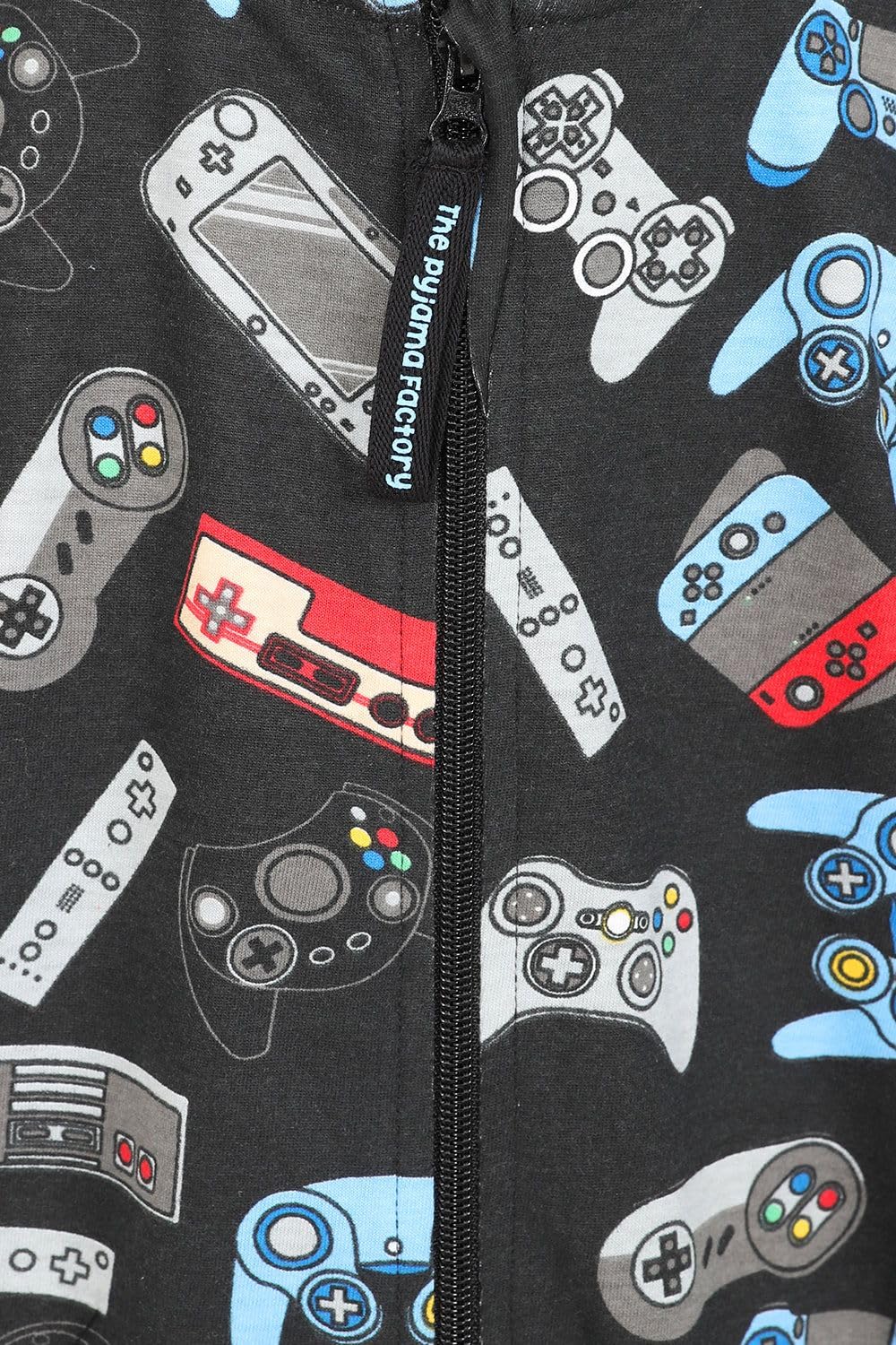 ThePyjamaFactory Boys Gamer Pajama Set - Video Game Controller Print Sleepwear, Black & Blue - Comfortable Gaming-Themed Pajamas for Kids Sleepovers & Gaming Parties