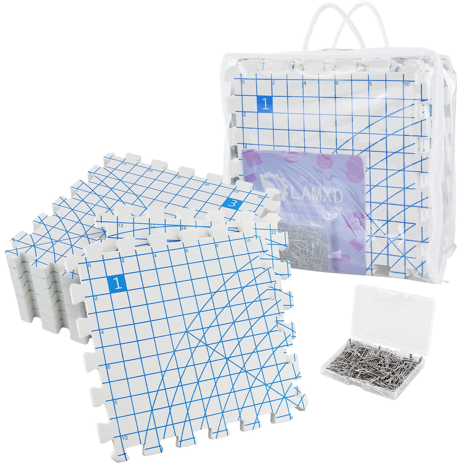 LAMXD Extra Thick Knitting Blocking Mats with Grids - 9 Pack Premium Blocking Boards for Crochet, Needlework & Yarn Projects with 200 T-Pins - Perfect for Blocking Shawls, Sweaters & Handmade Garments