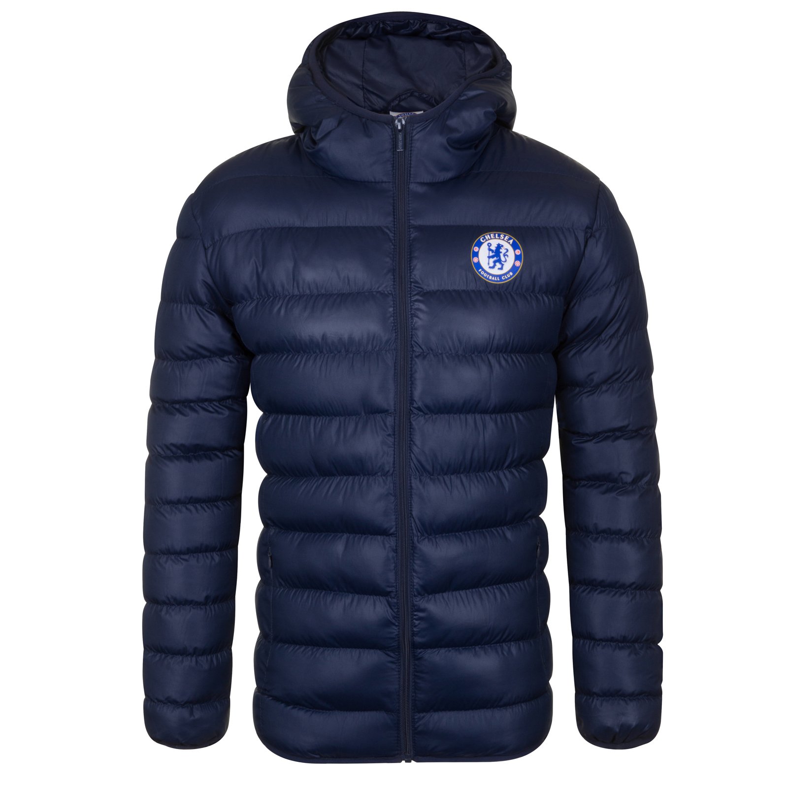 Chelsea FC Official Soccer Gift Men's Quilted Hooded Winter Jacket - Warm Football Fan Outerwear for Cold Weather Games & Casual Wear