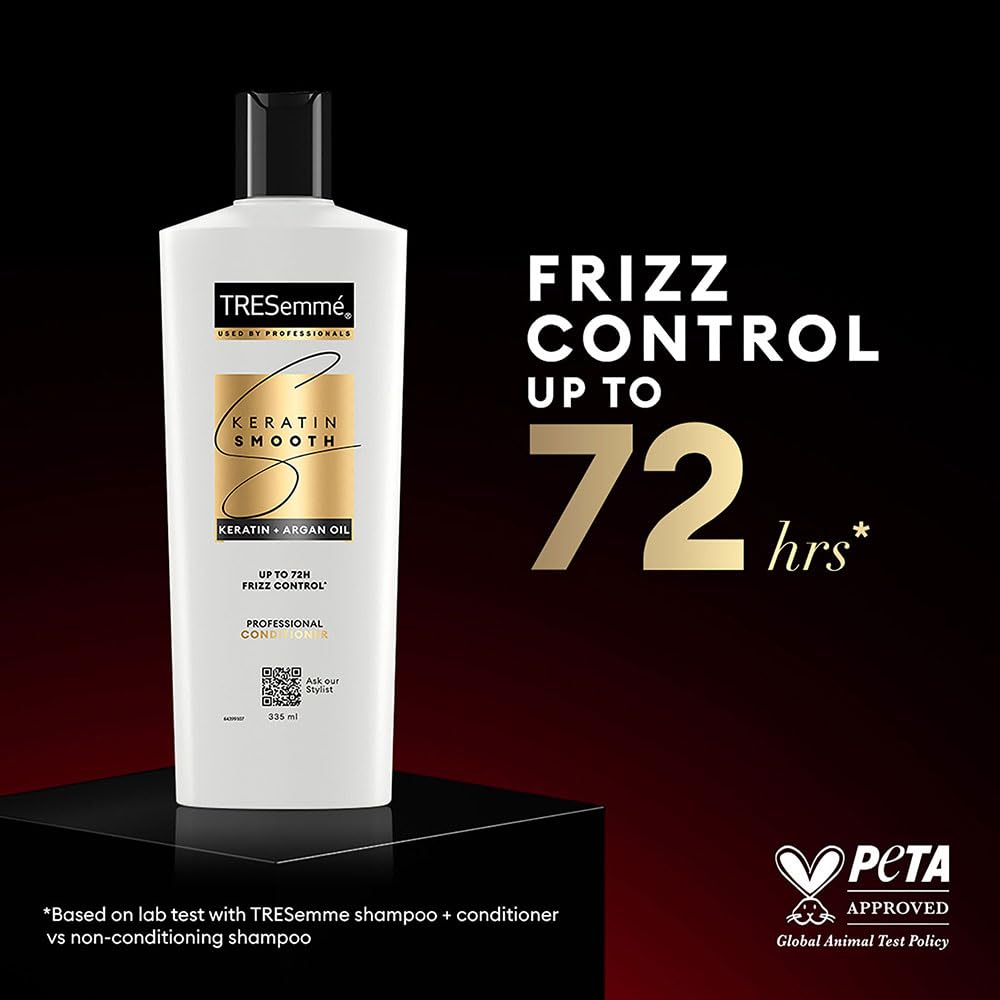 TRESemme Keratin Smooth Conditioner 190ml - Keratin & Moroccan Argan Oil Formula for Smoother, Shinier Hair - Frizz Control & Nourishment Lasts 72 Hours - Unisex Hair Care - Perfect for Daily Use, Salon-Like Results at Home
