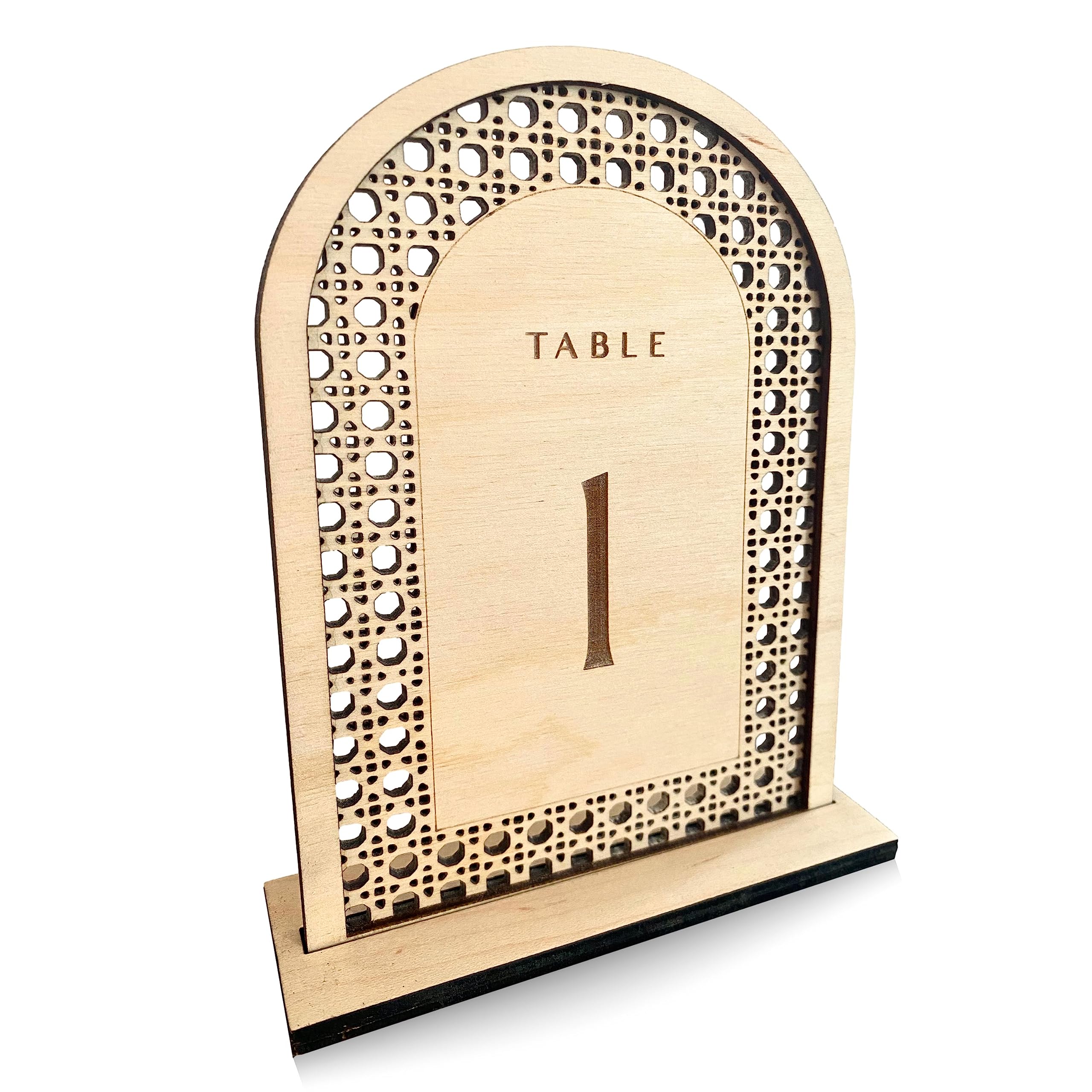 Boho Wedding Table Numbers - Elegant Wooden Signs with Natural Rattan Stand for Reception, Banquet, Party & Event Seating | Perfect for Rustic, Vintage & Outdoor Weddings