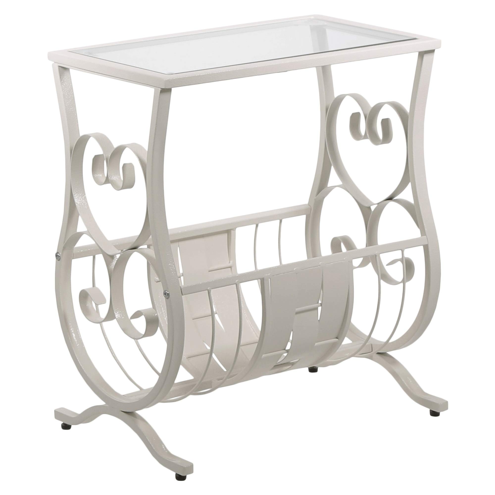 Ergode Accent Table - Antique White Metal End Table with Tempered Glass Top | Perfect for Living Room, Bedroom & Office Decor