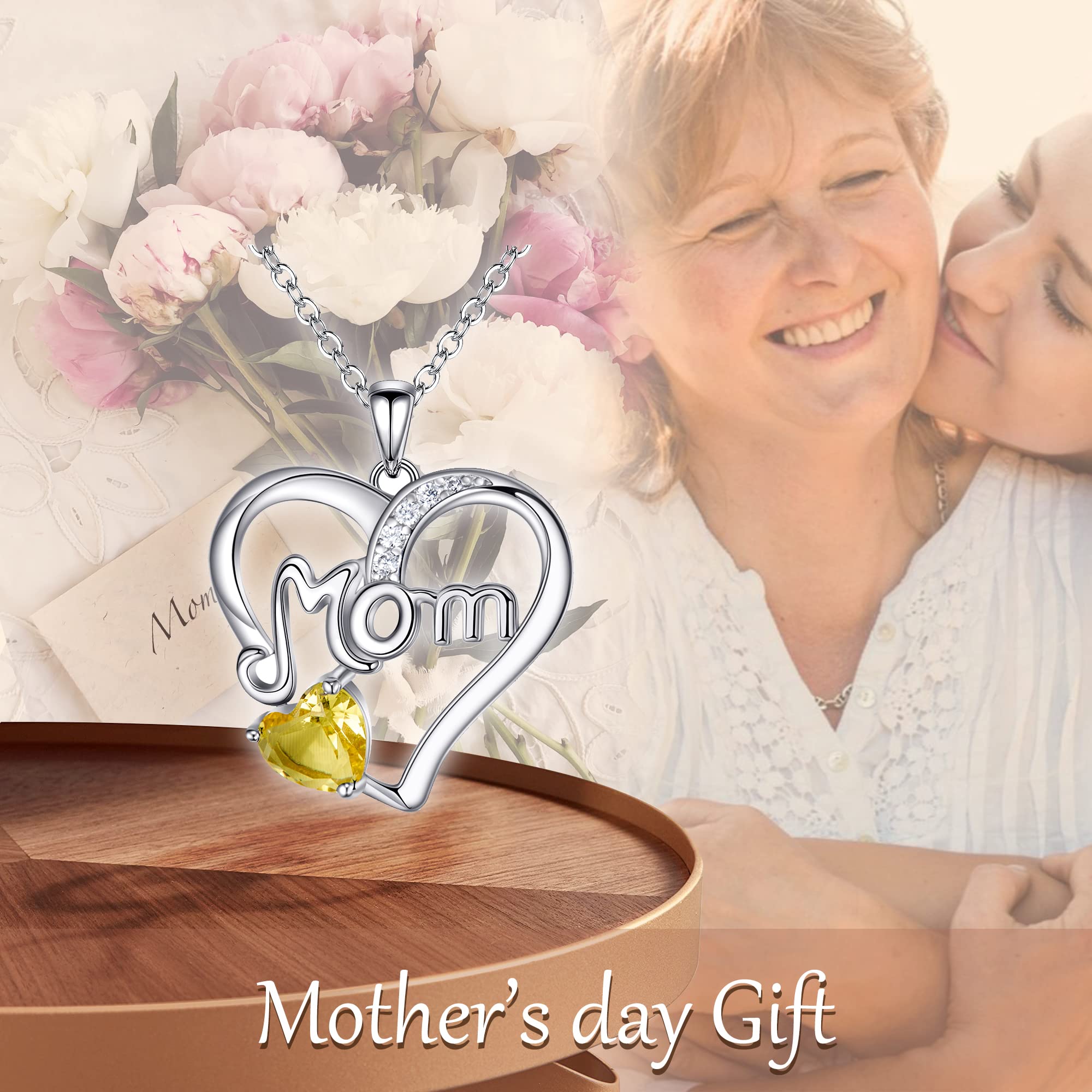 EVER FAITH Sterling Silver Mom Necklace with CZ Birthstone Heart Pendant - Elegant Jewelry Gift for Women, Daughter Birthday Present | Perfect for Mother's Day, Christmas & Special Occasions