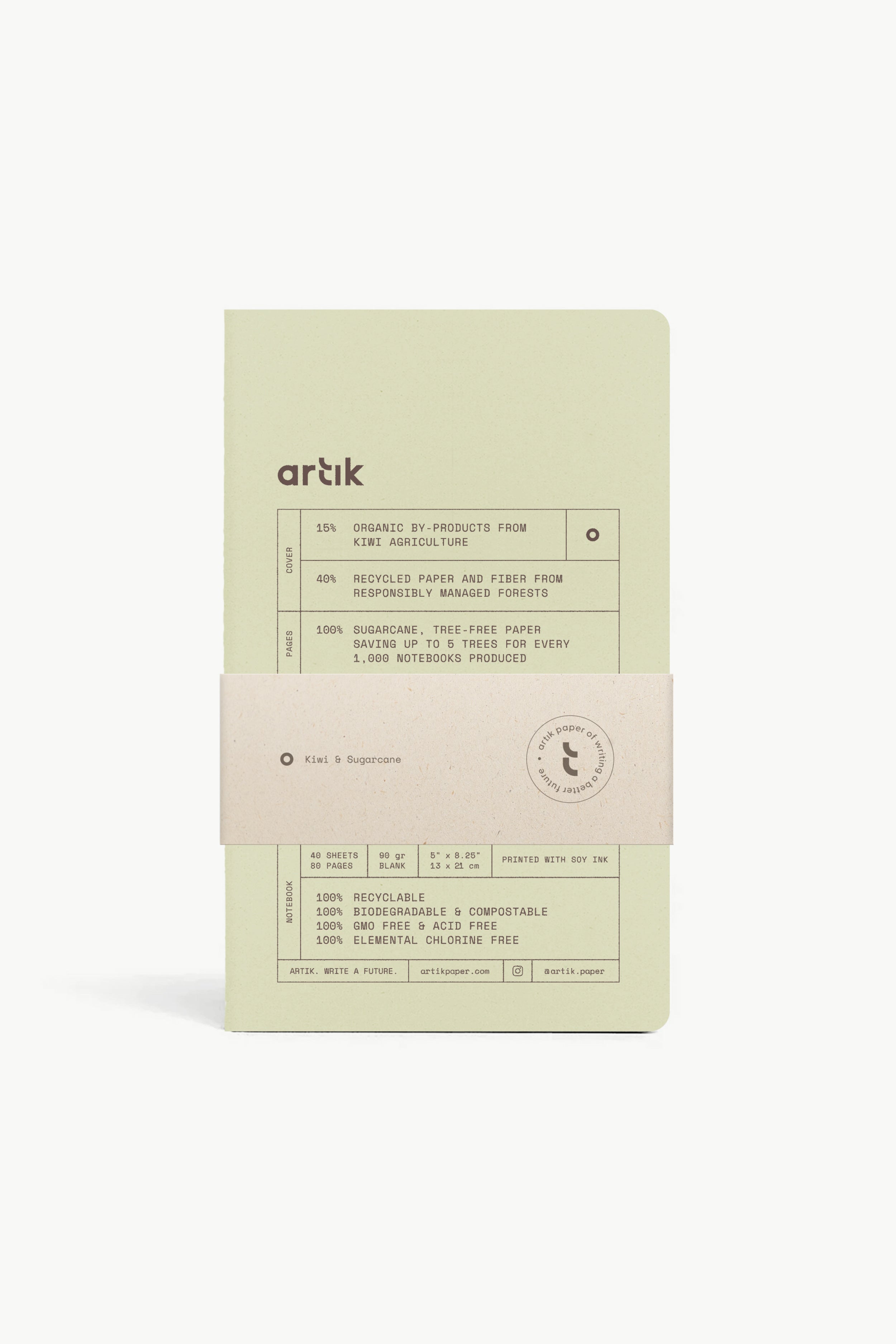Artik Pack of 2 Singer Sewn Notebooks in Kiwi - Premium Lined Journal for Writing, Note Taking & Sketching - Perfect for School, Office & Travel